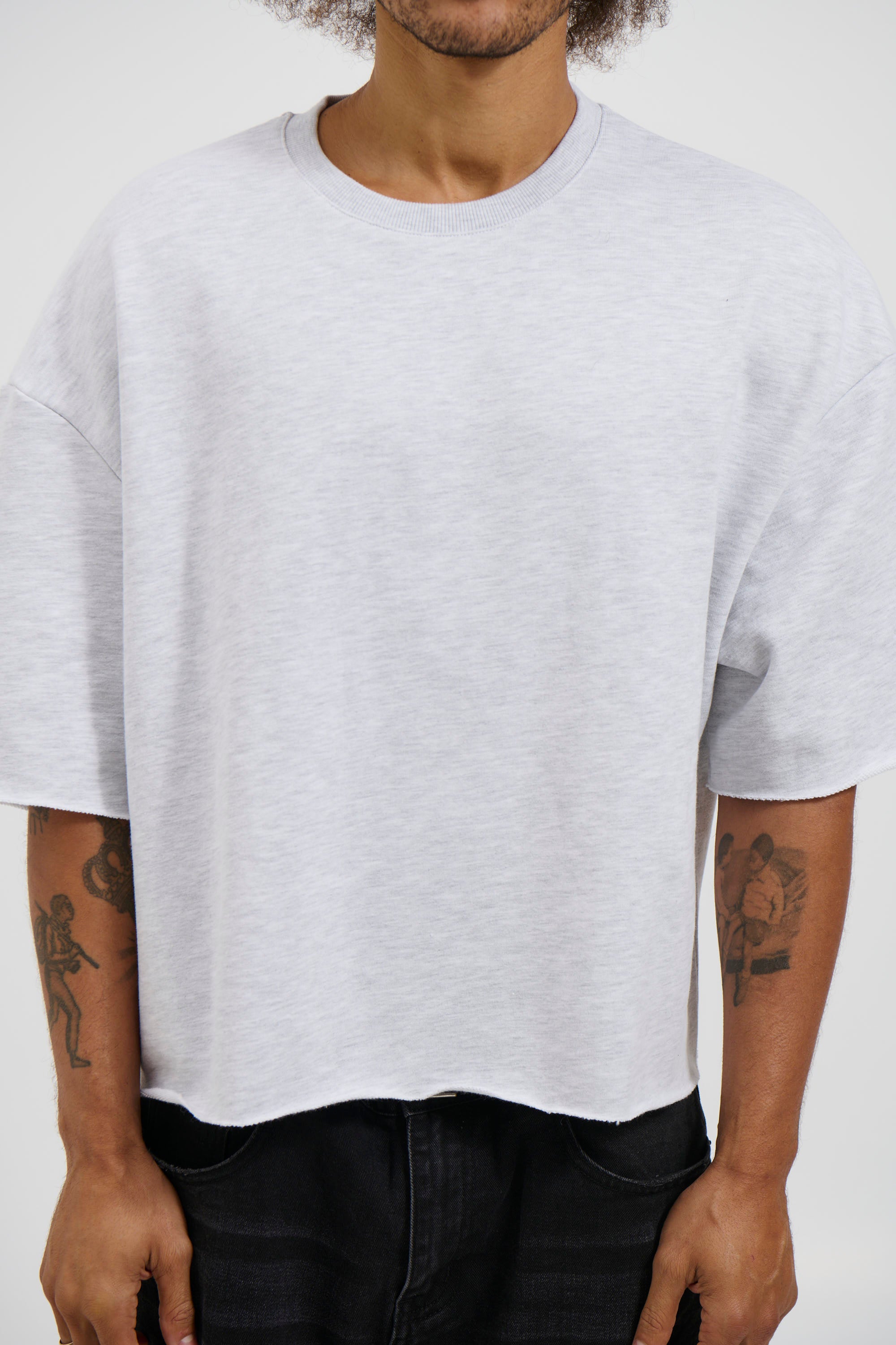 Crop Box Fleece Tee Heather Grey