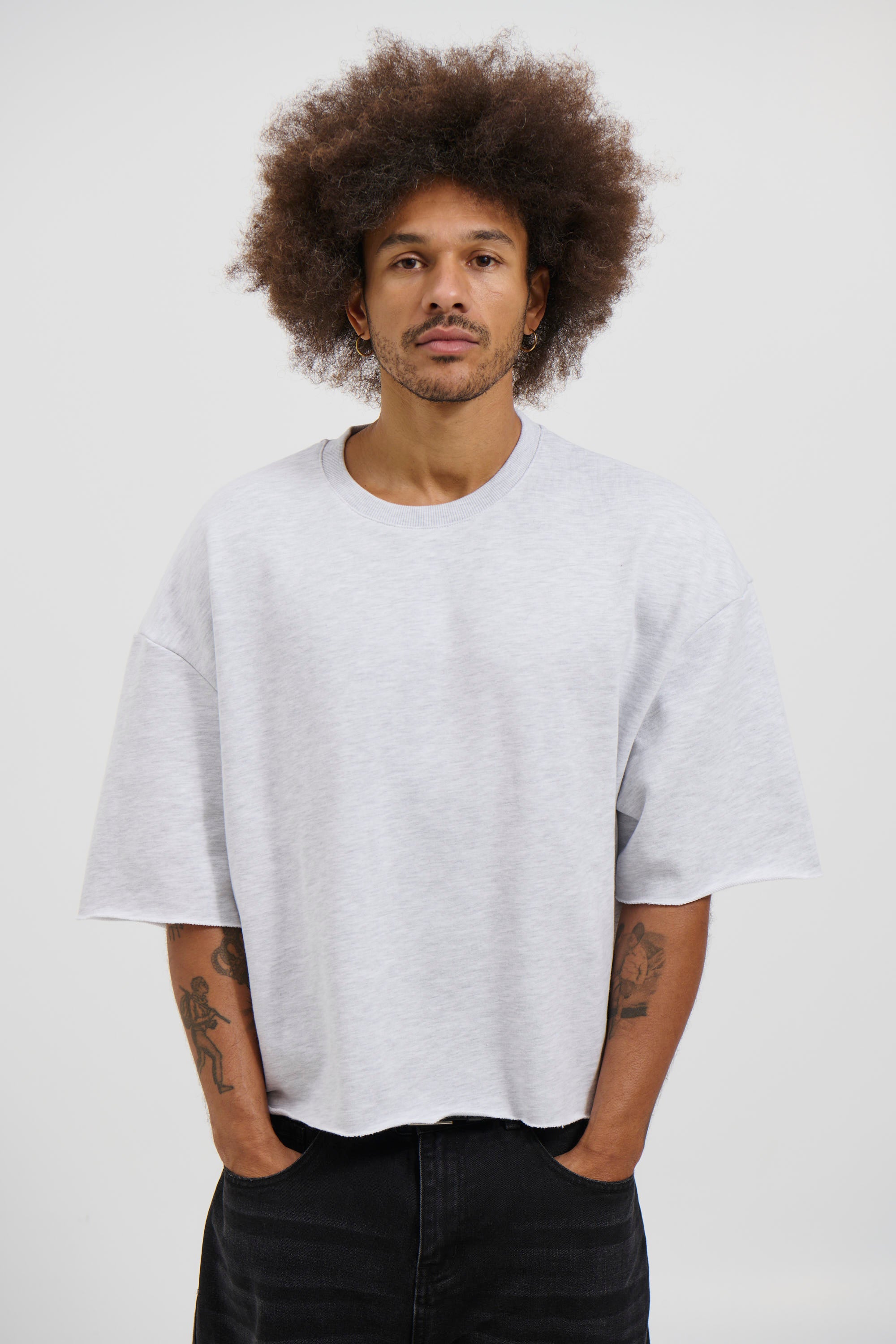 Crop Box Fleece Tee Heather Grey