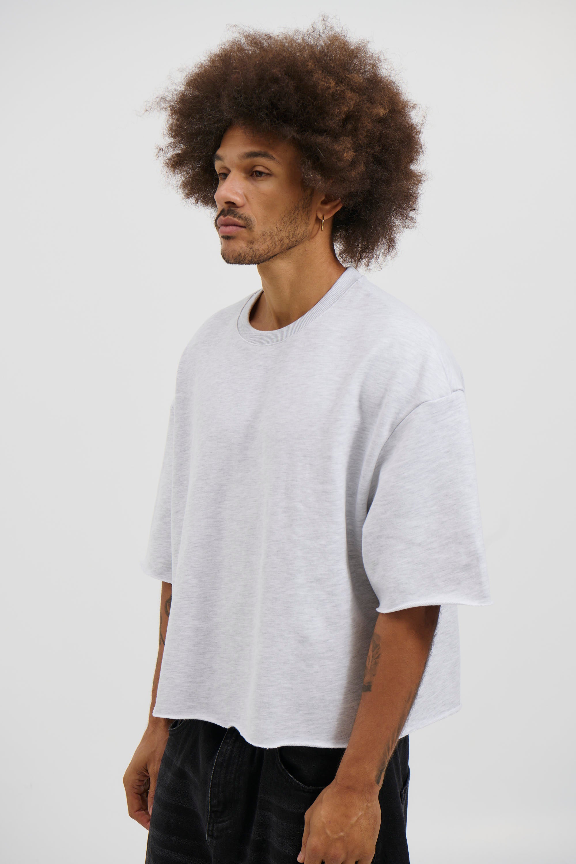Crop Box Fleece Tee Heather Grey