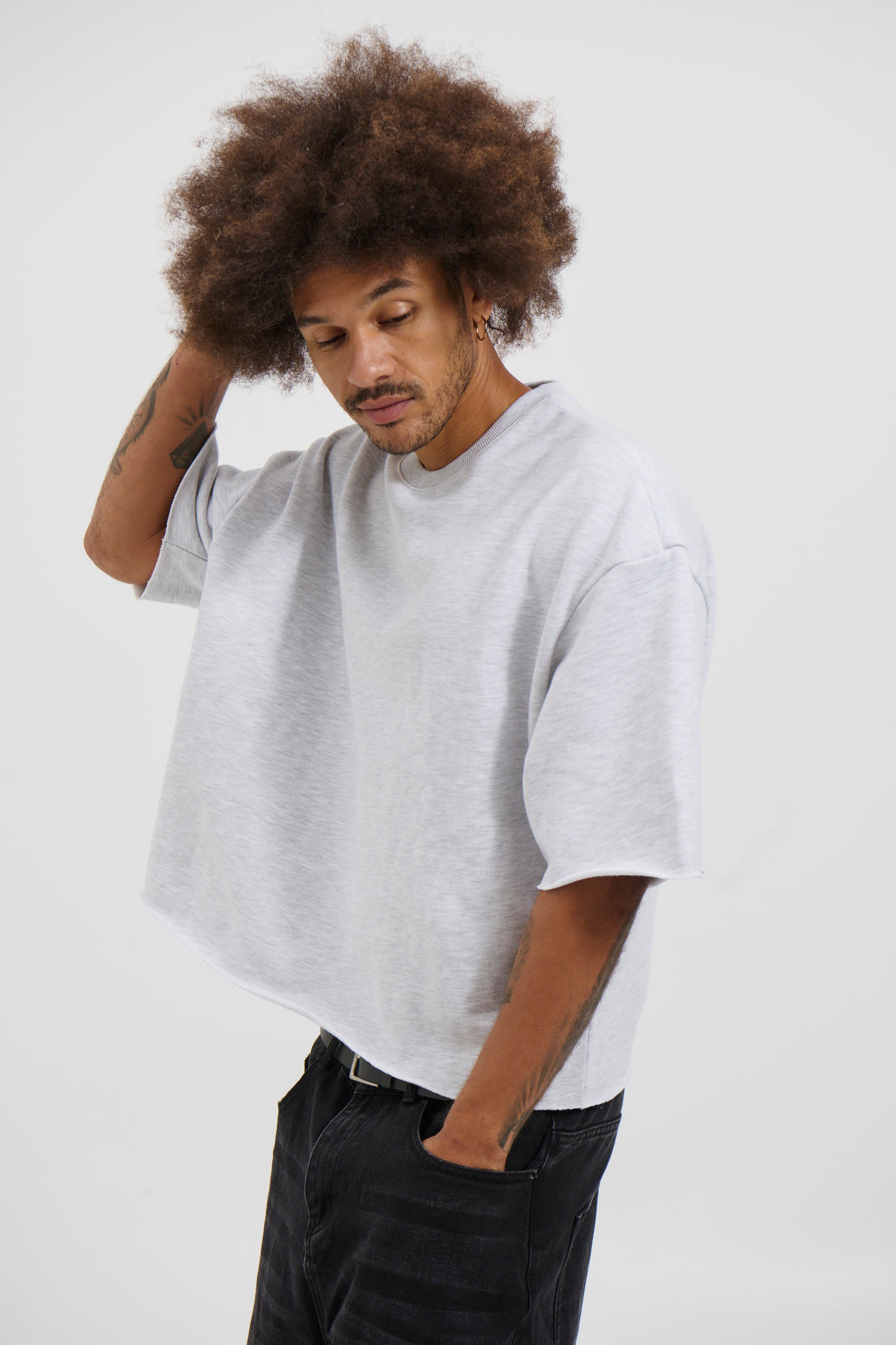 Crop Box Fleece Tee Heather Grey