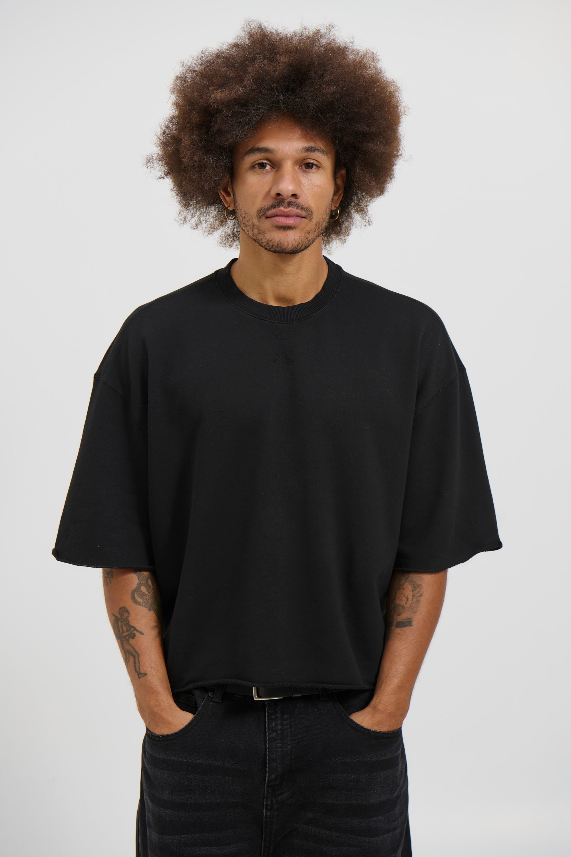 Crop Box Fleece Tee Wash Black