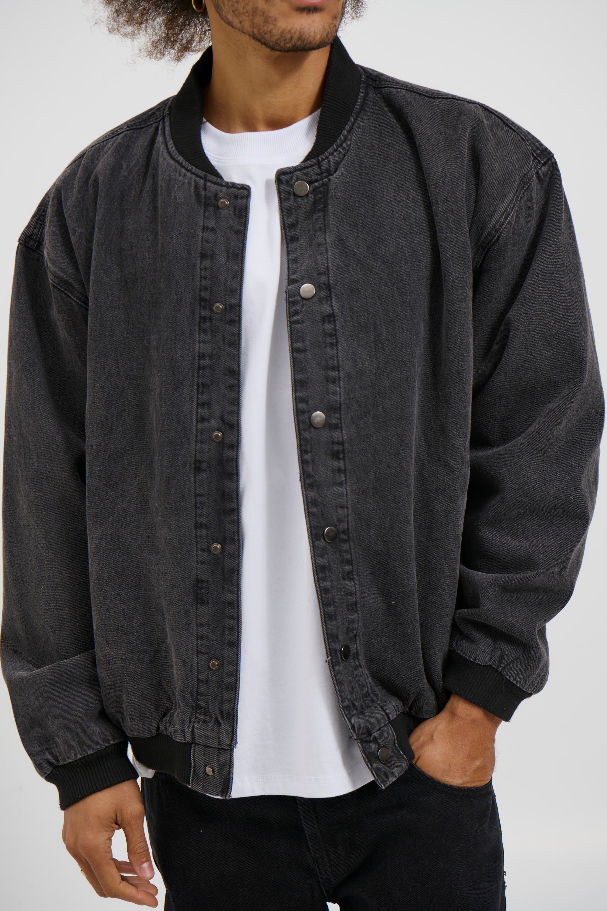 Vintage Bomber Denim Jacket Black