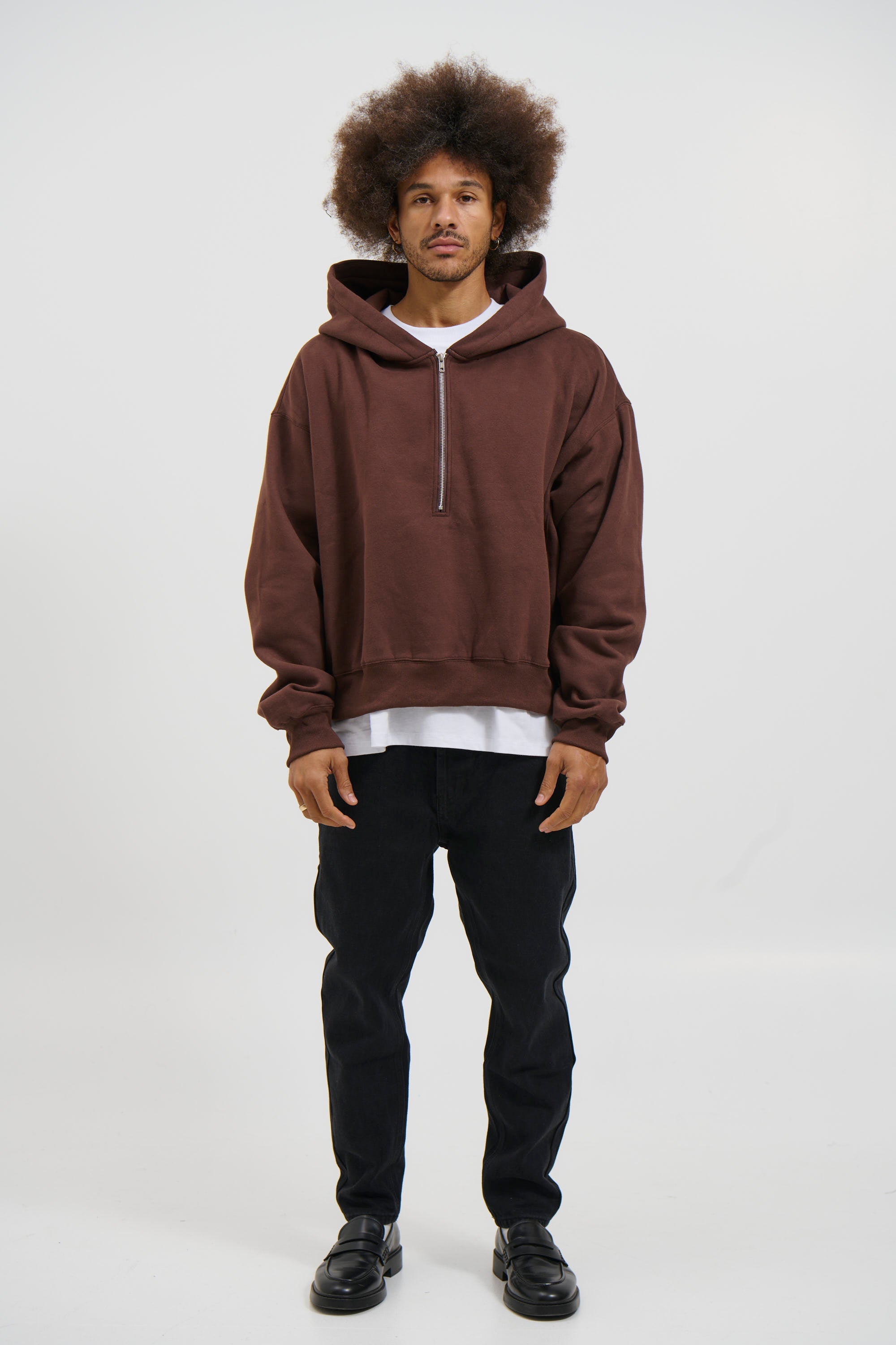 Half Zip Heavyweight Hood Choc