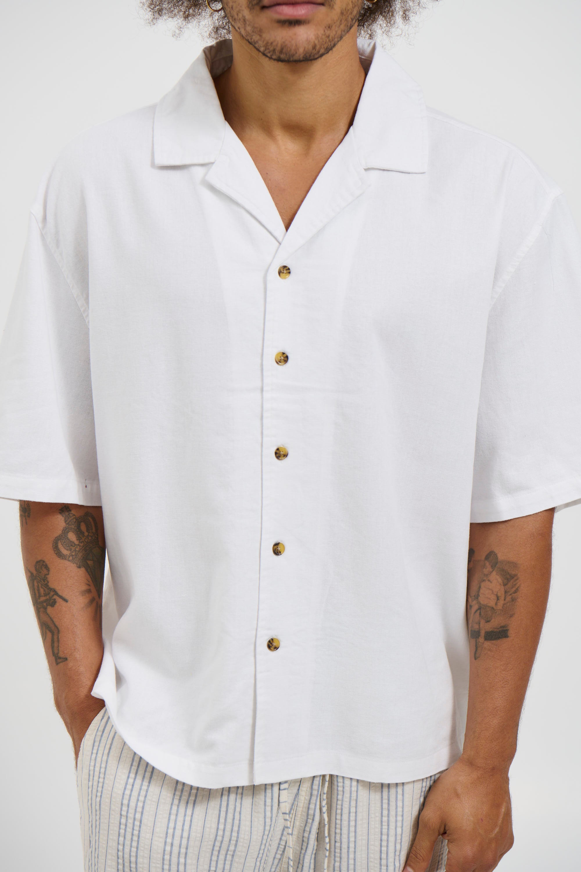 Raf Cropped Shirt Linen White