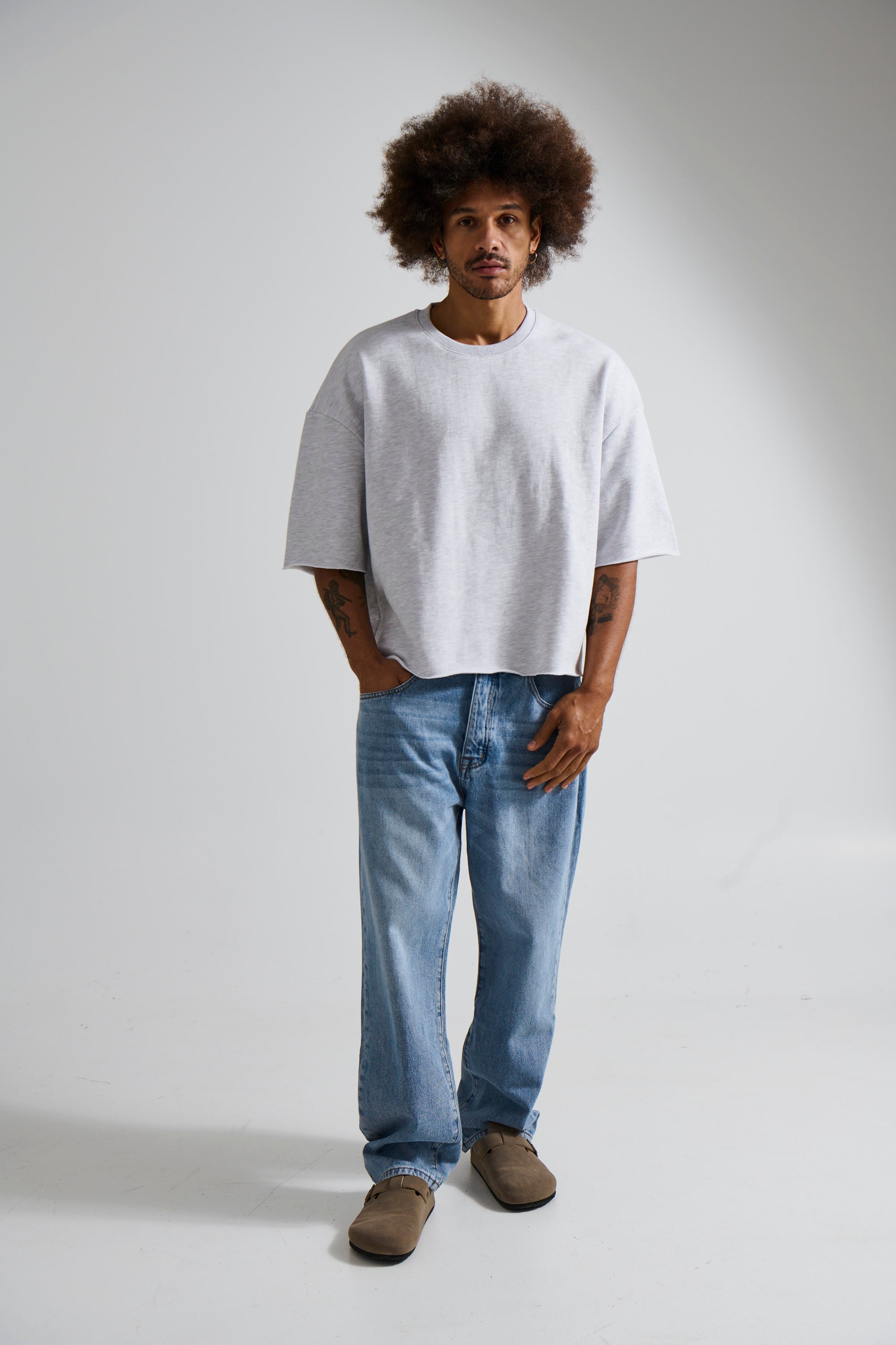 Crop Box Fleece Tee Heather Grey
