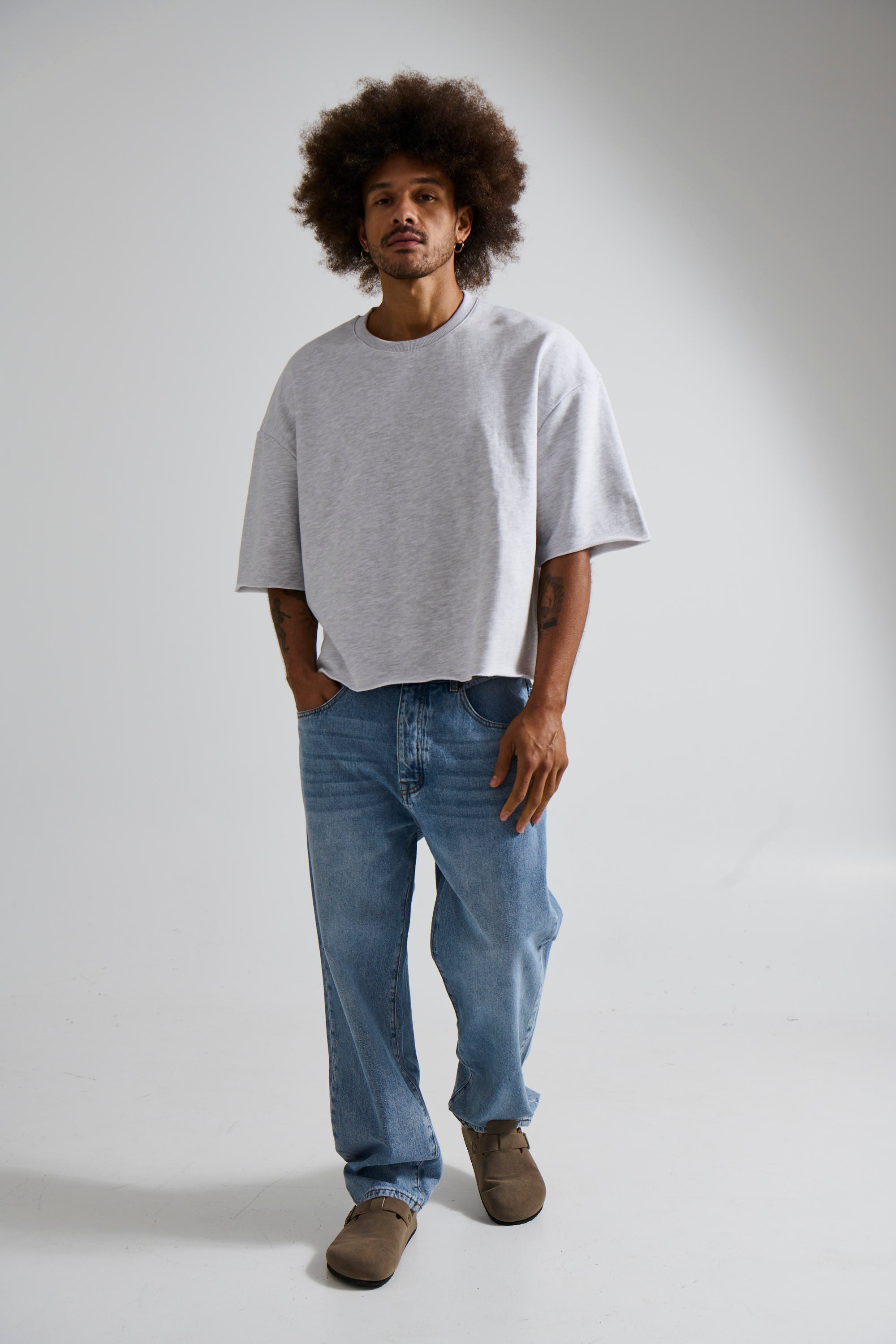 Crop Box Fleece Tee Heather Grey