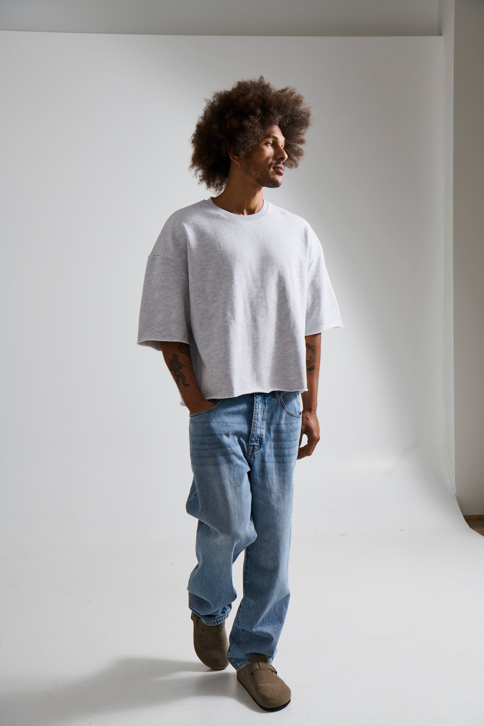 Crop Box Fleece Tee Heather Grey