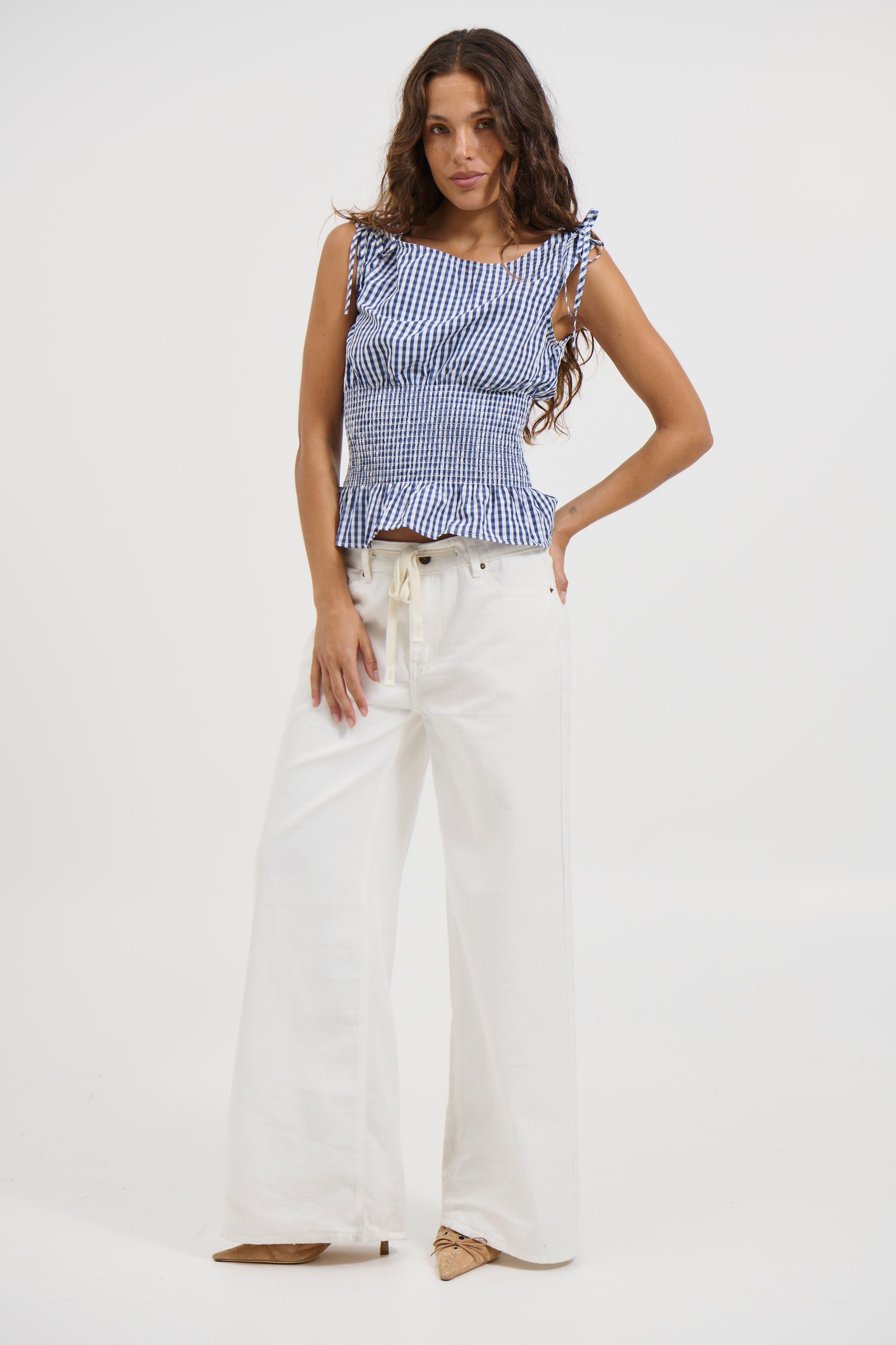 Harrison Gingham Top Blue