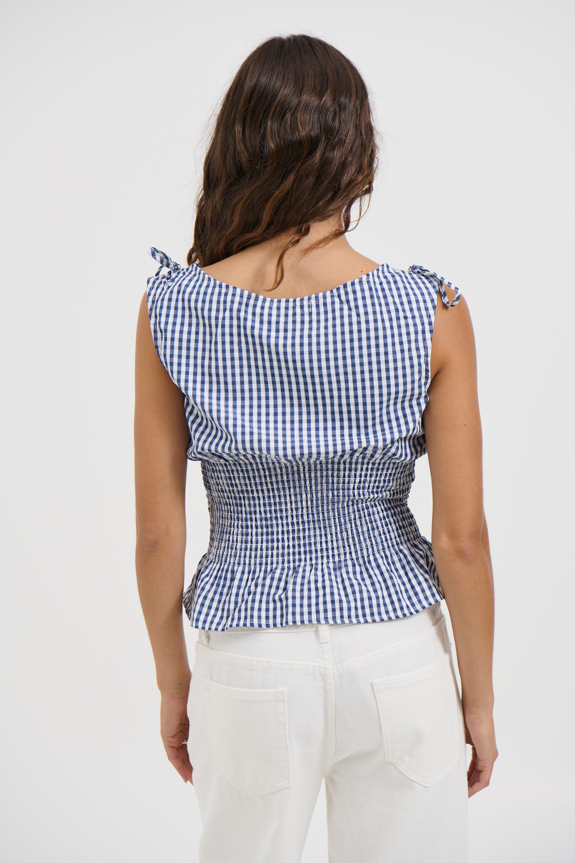 Harrison Gingham Top Blue