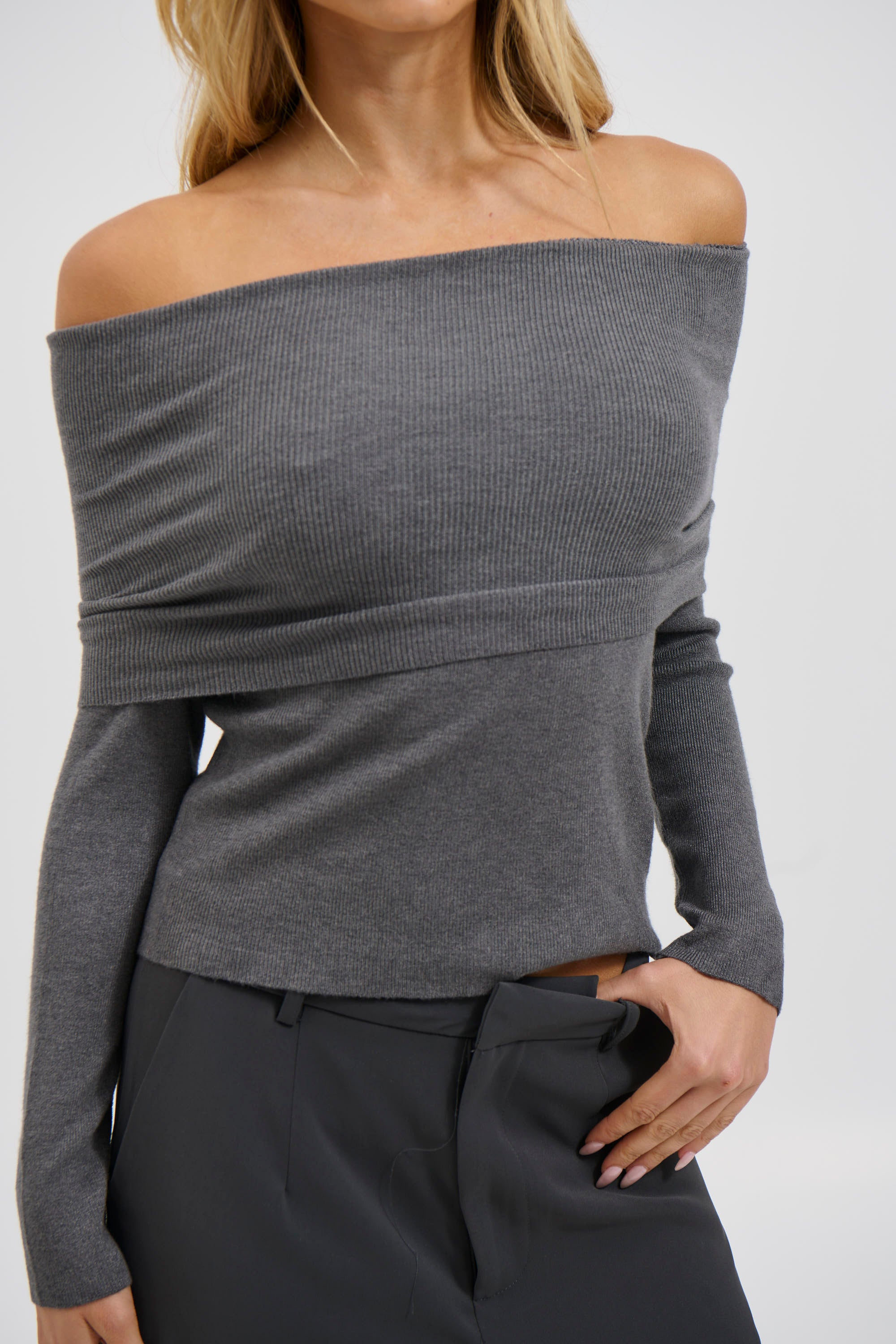 Emilia Off The Shoulder Top Slate - FINAL SALE
