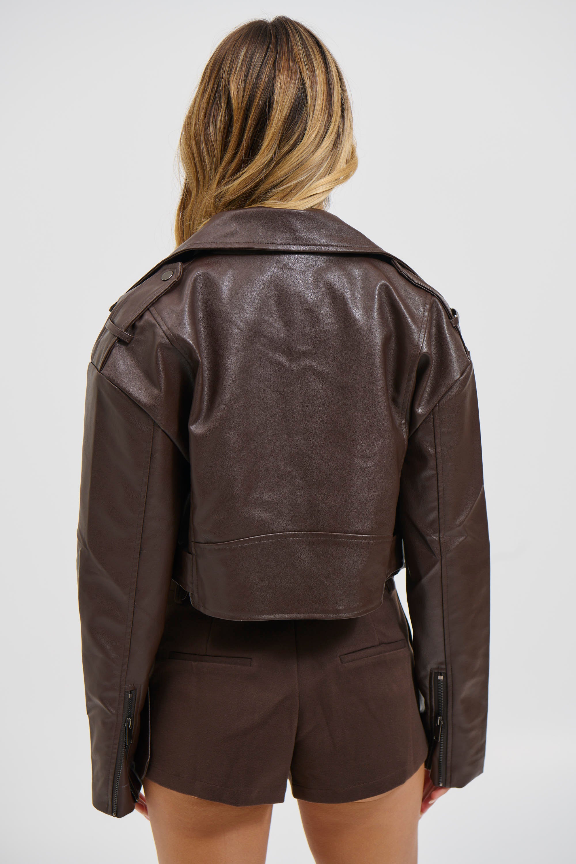 Lili Cropped Biker Jacket Chocolate