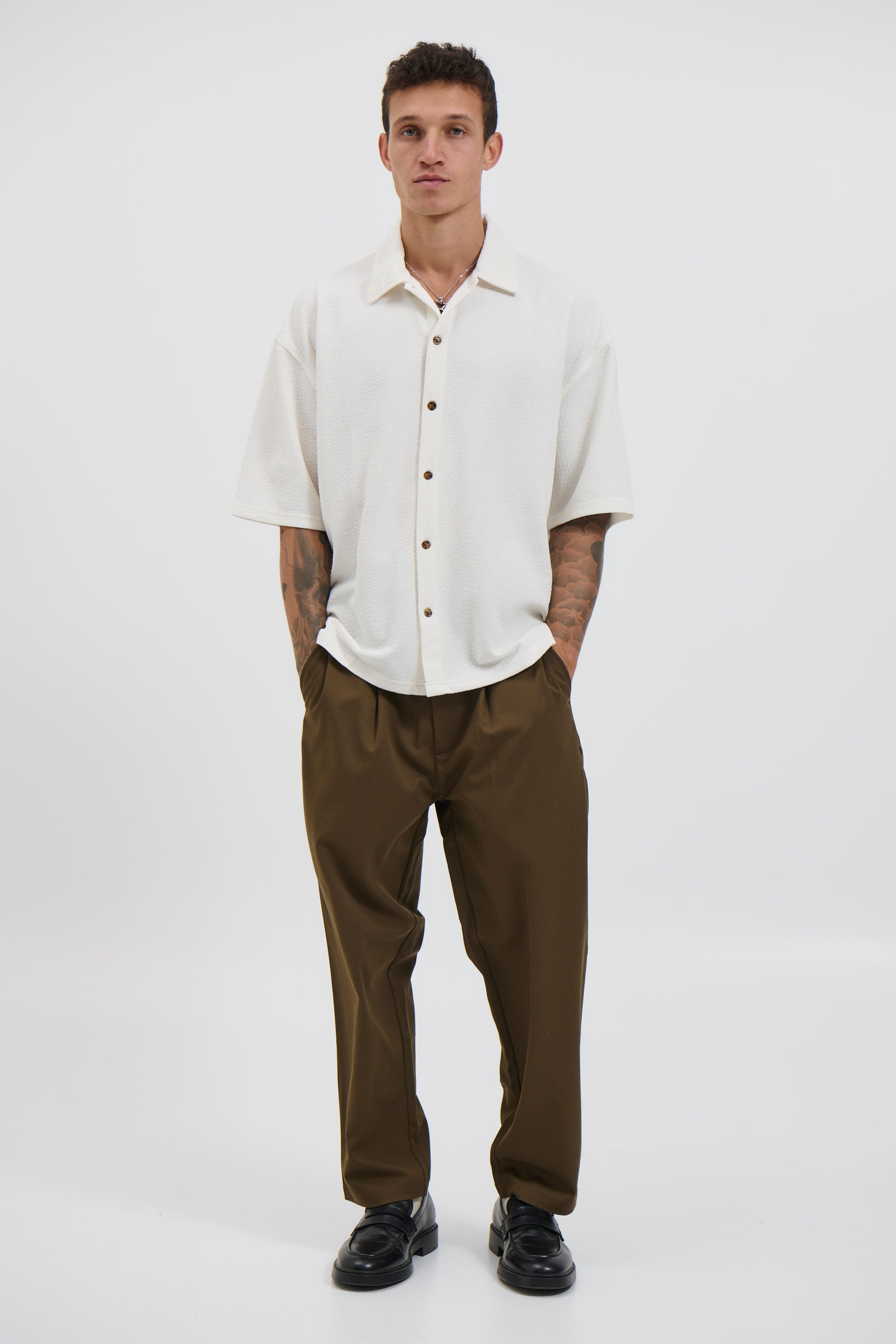 Lucas Drop Shirt Soft Texture White