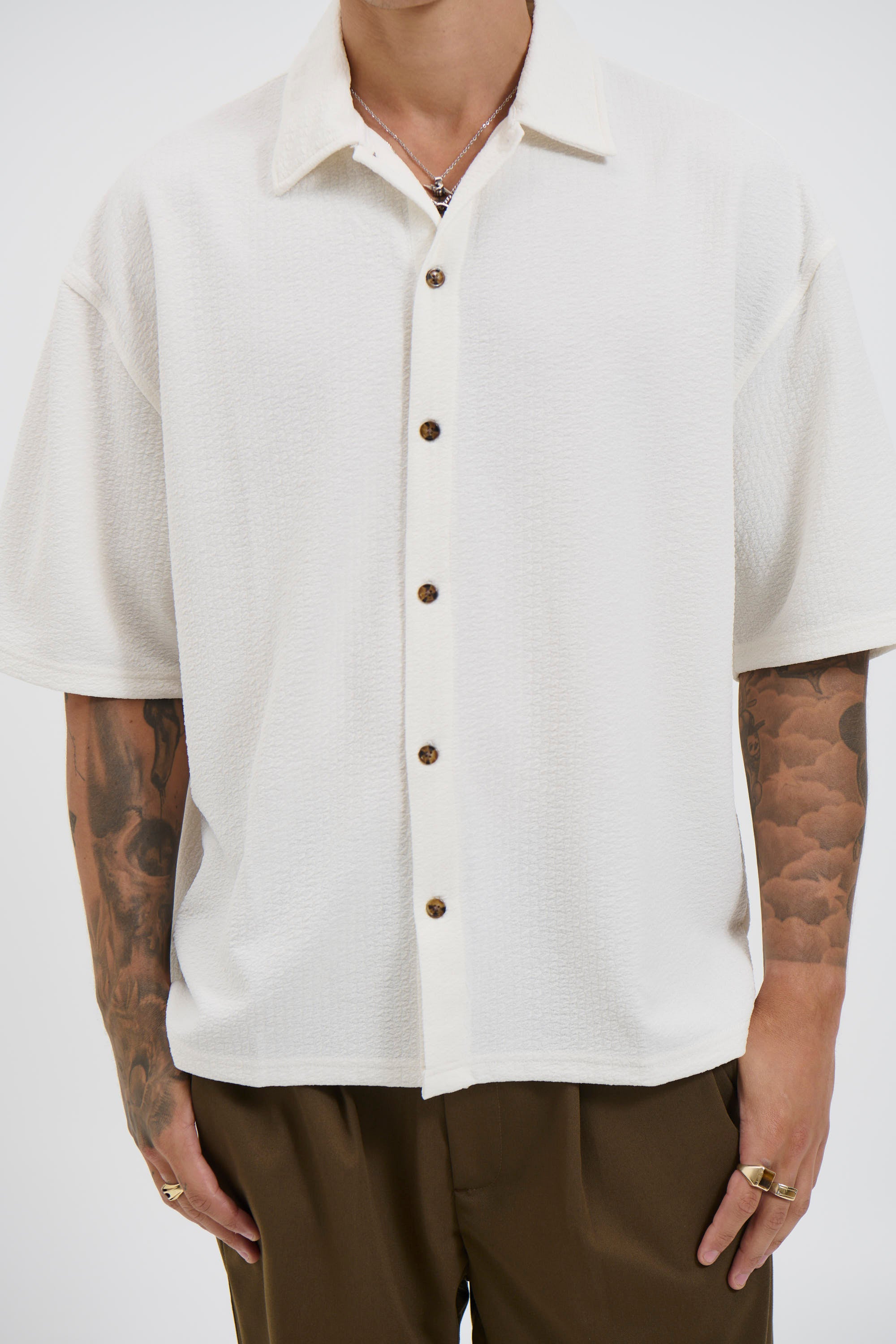 Lucas Drop Shirt Soft Texture White