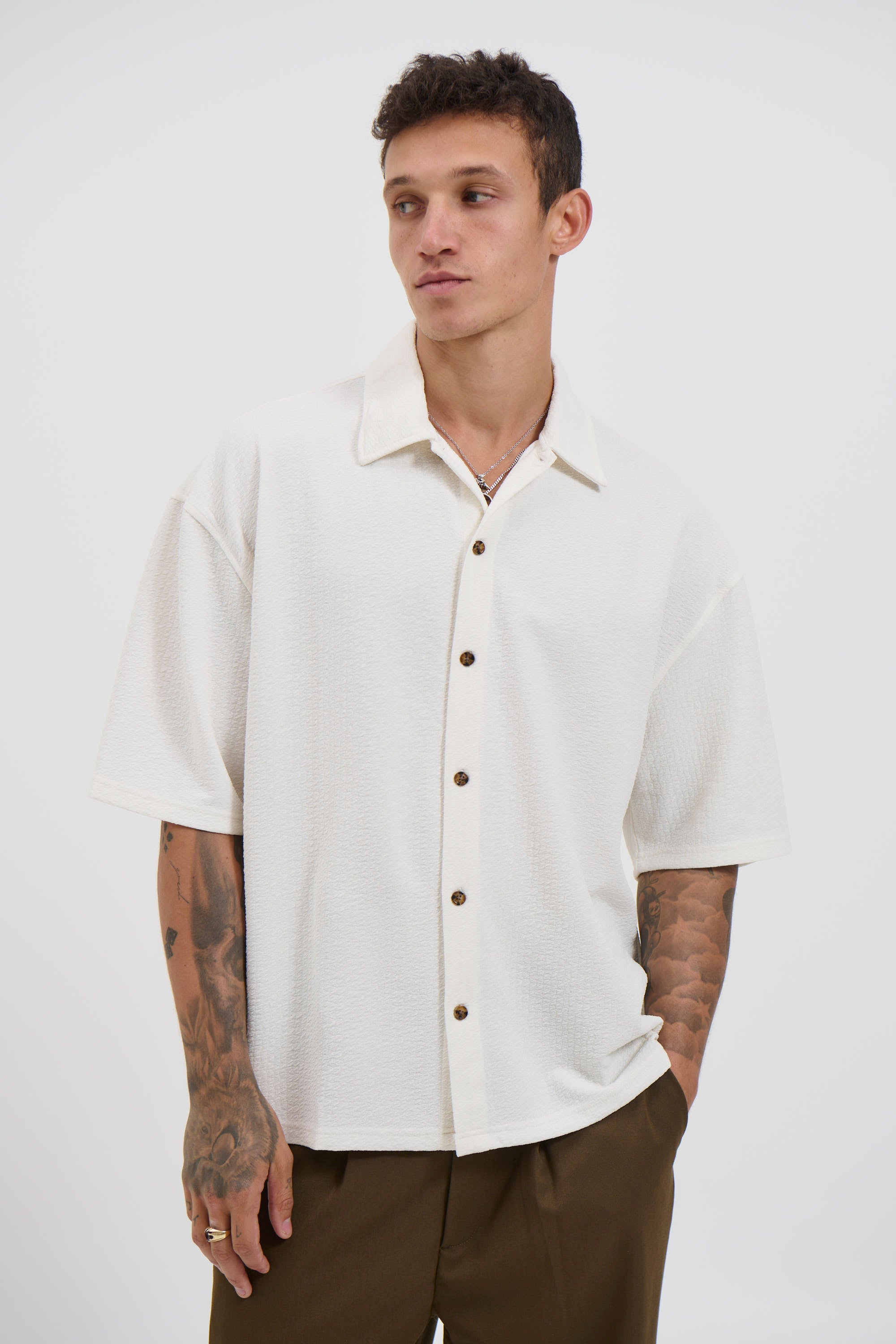 Lucas Drop Shirt Soft Texture White