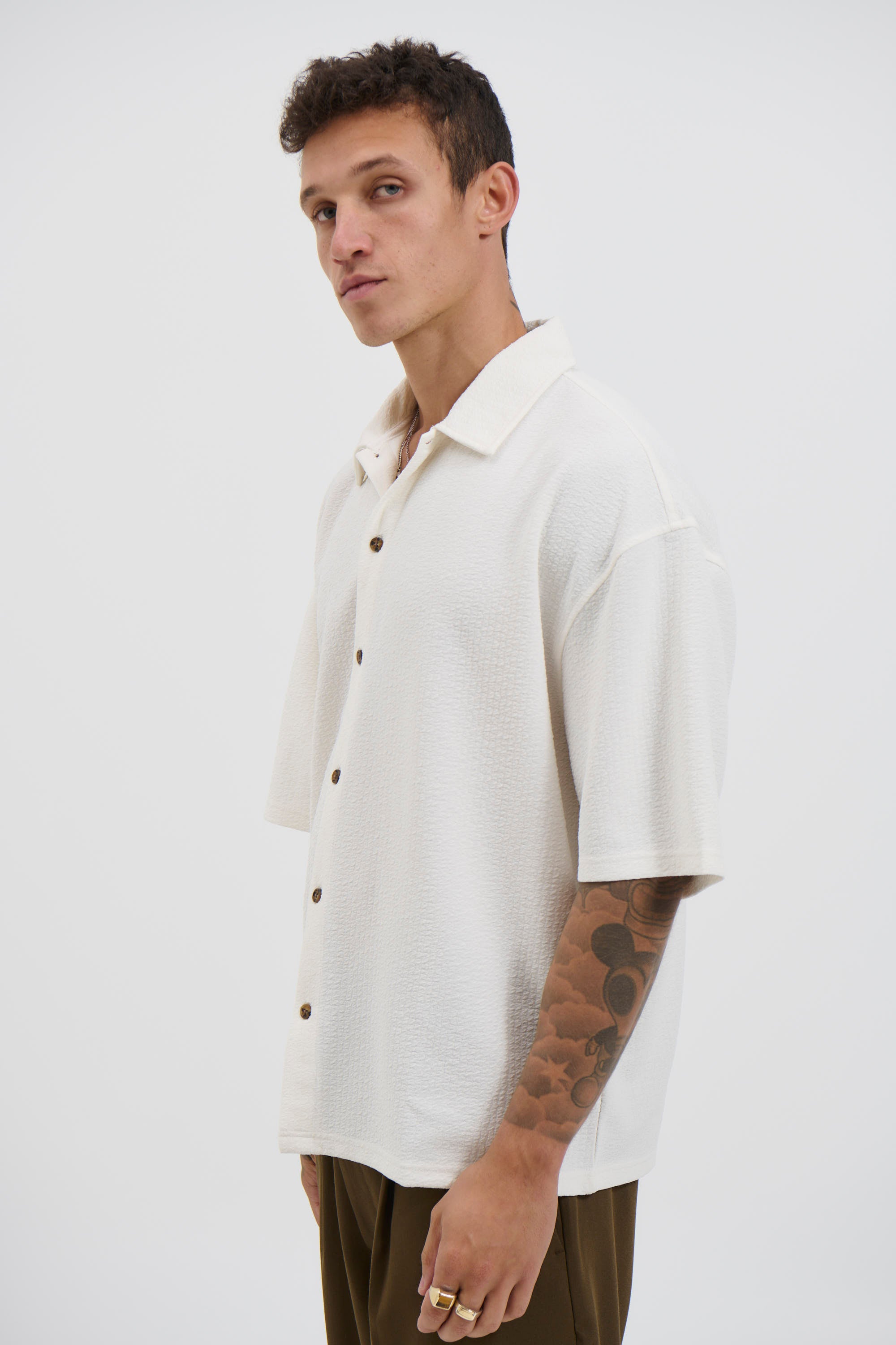 Lucas Drop Shirt Soft Texture White