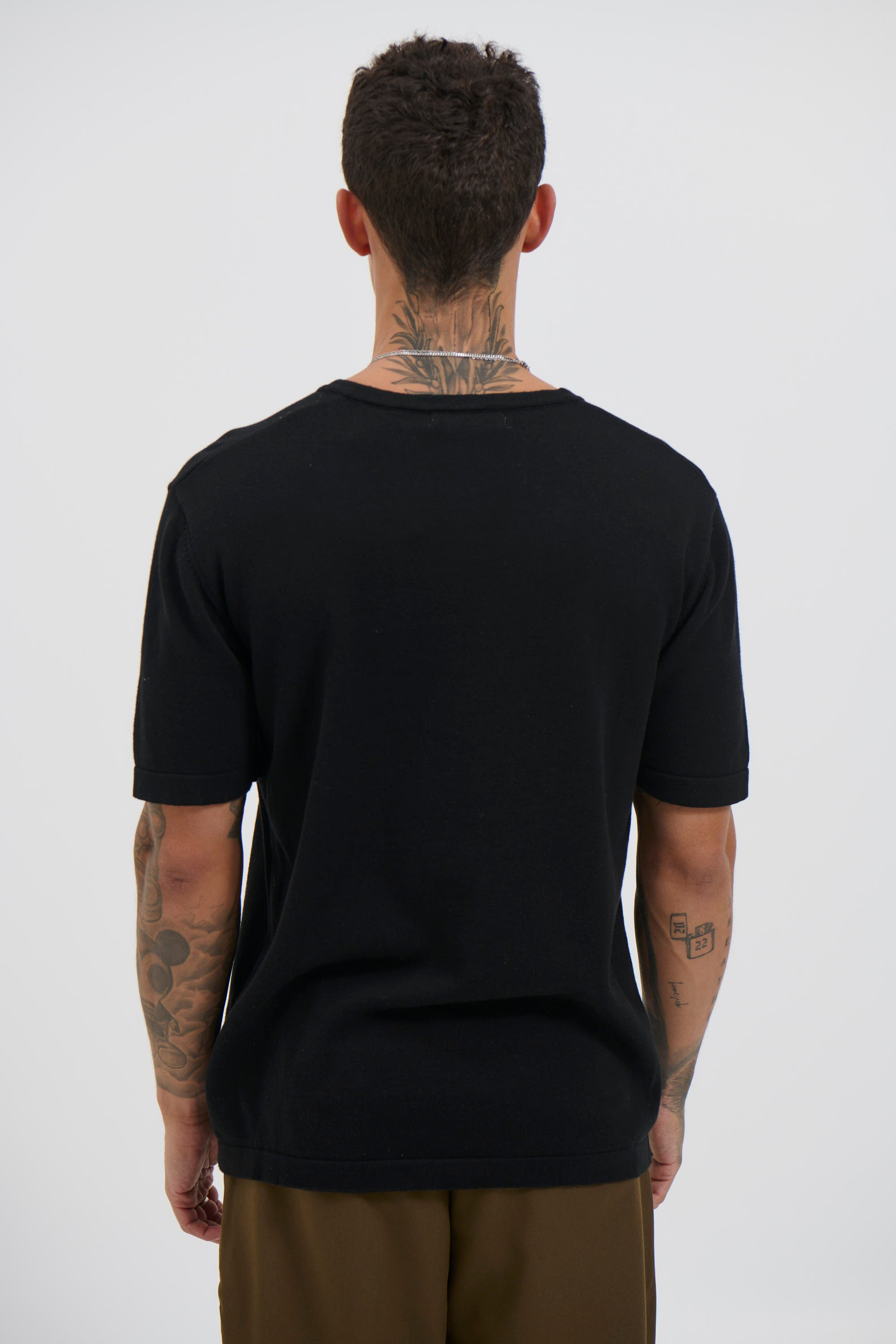 Knitted Split Neck Tee Black