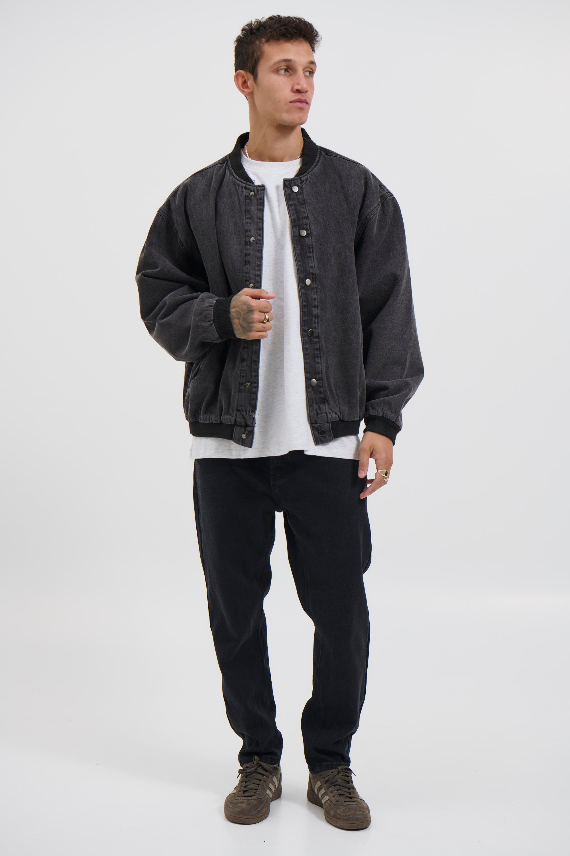 Vintage Bomber Denim Jacket Black