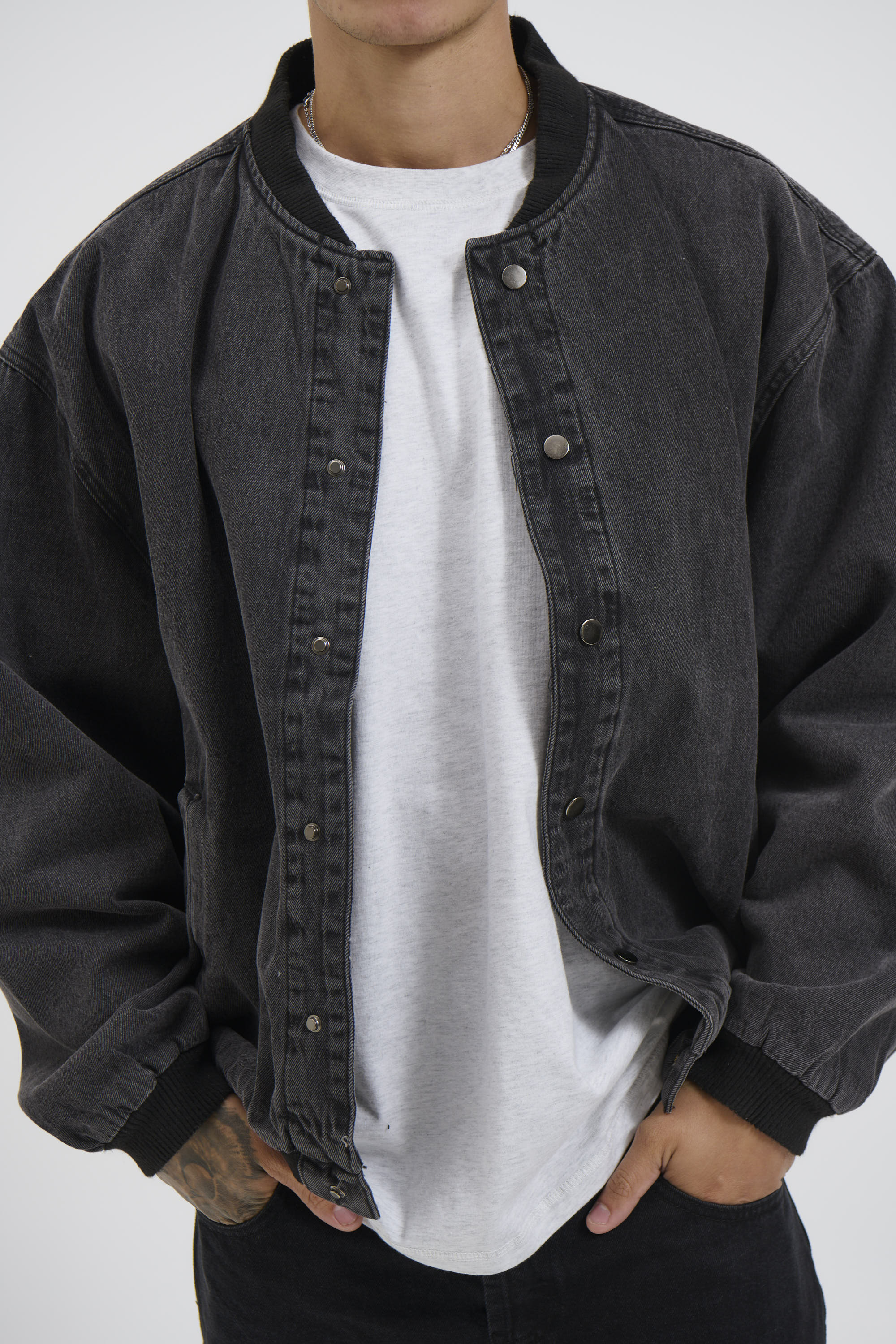 Vintage Bomber Denim Jacket Black