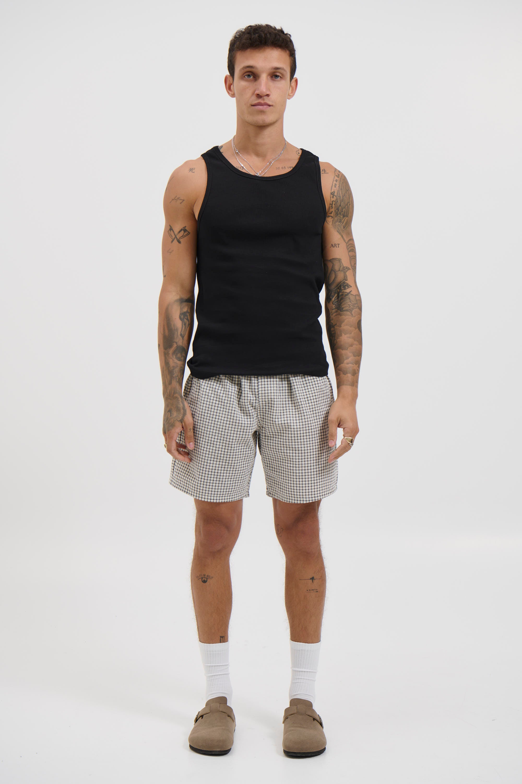 Plaid Casual Short Ivory