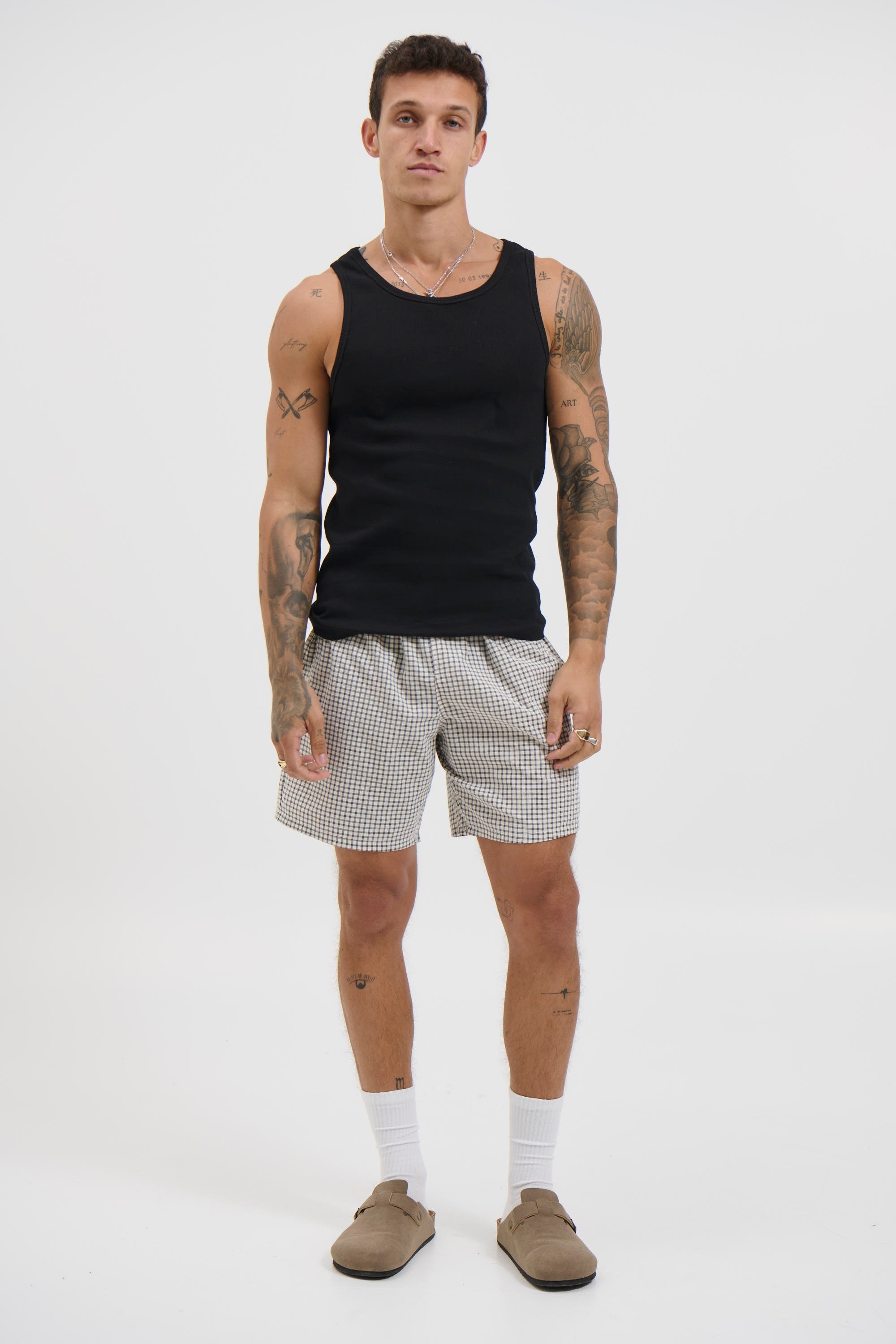 Plaid Casual Short Ivory