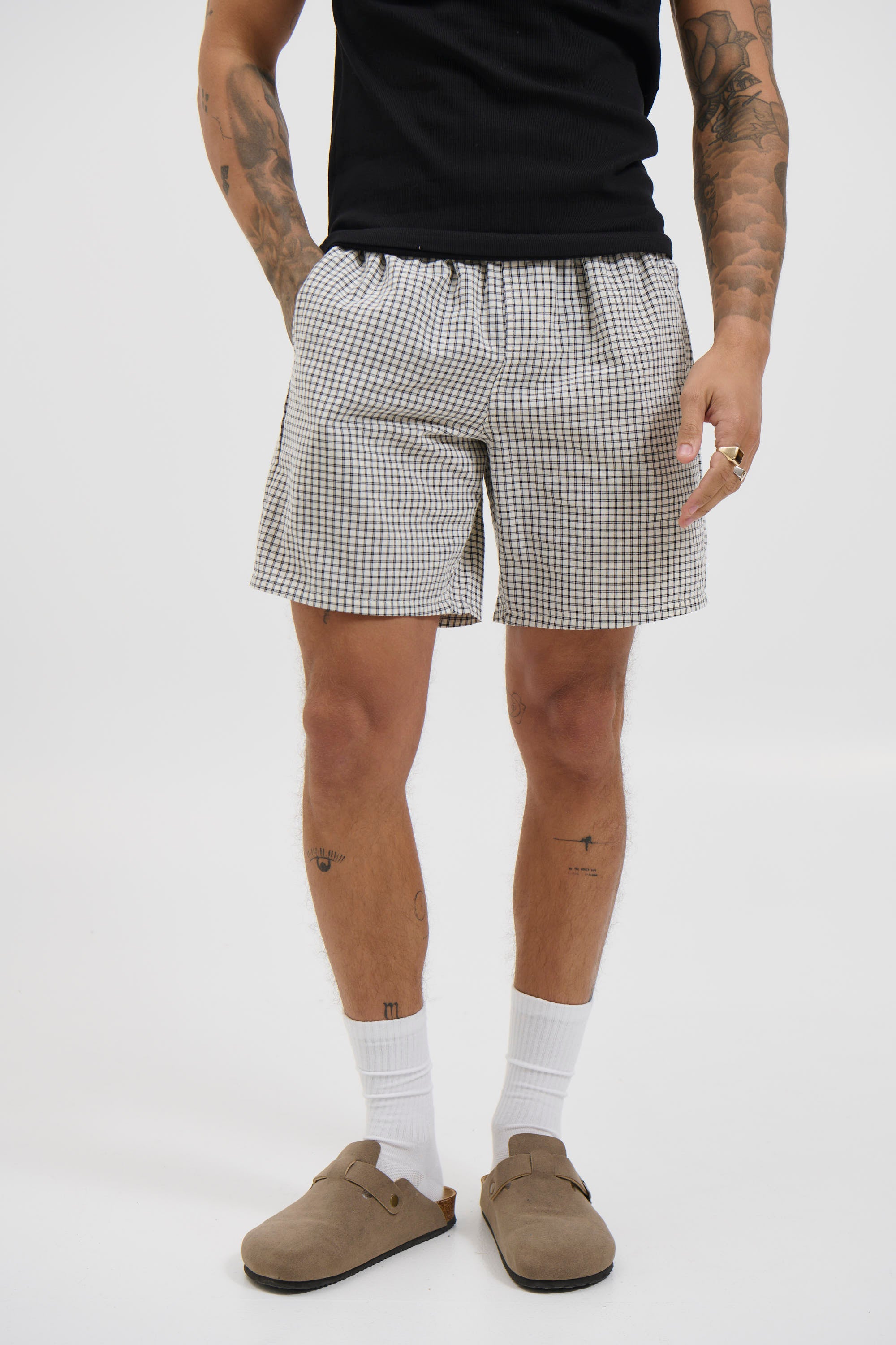 Plaid Casual Short Ivory