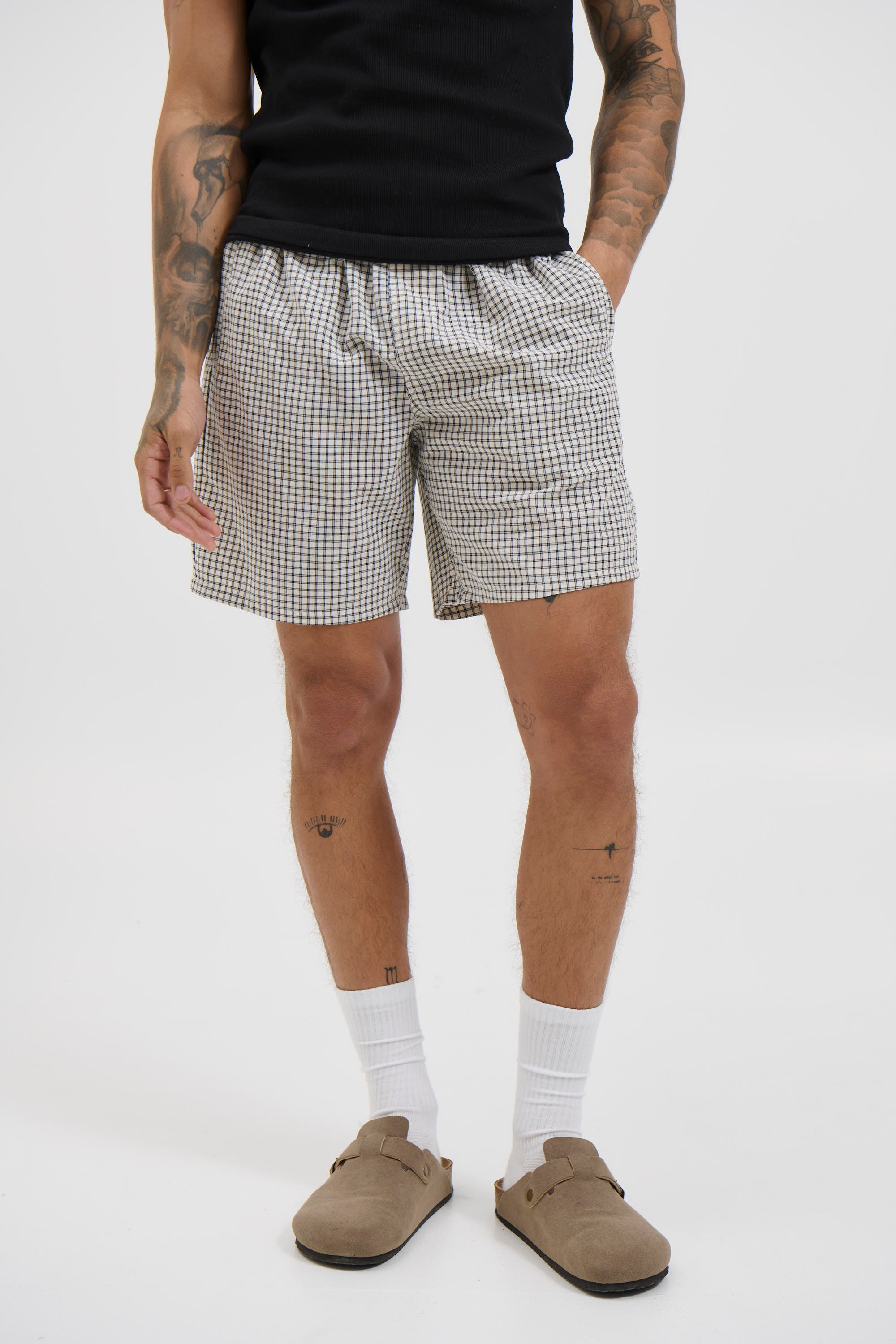 Plaid Casual Short Ivory