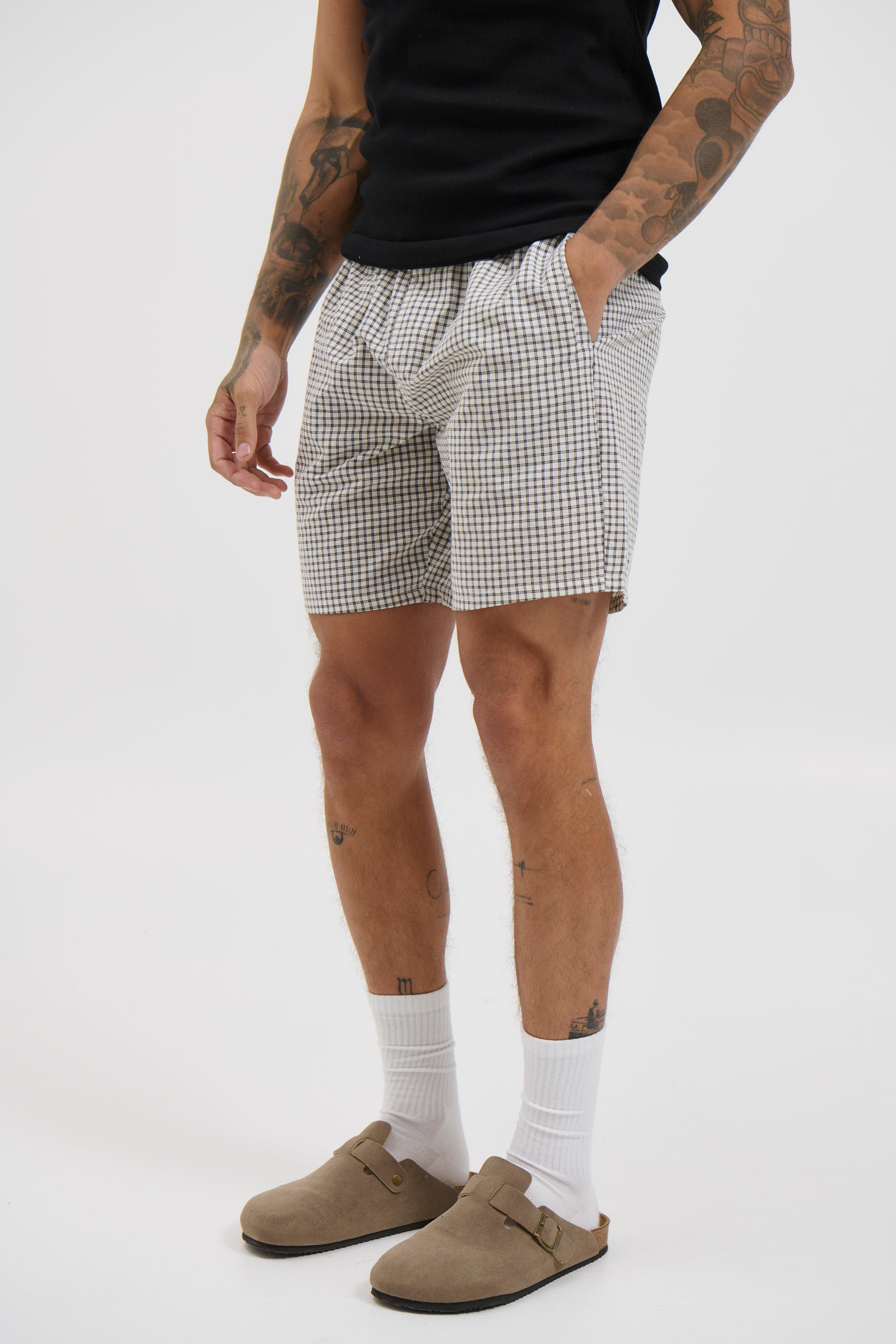 Plaid Casual Short Ivory