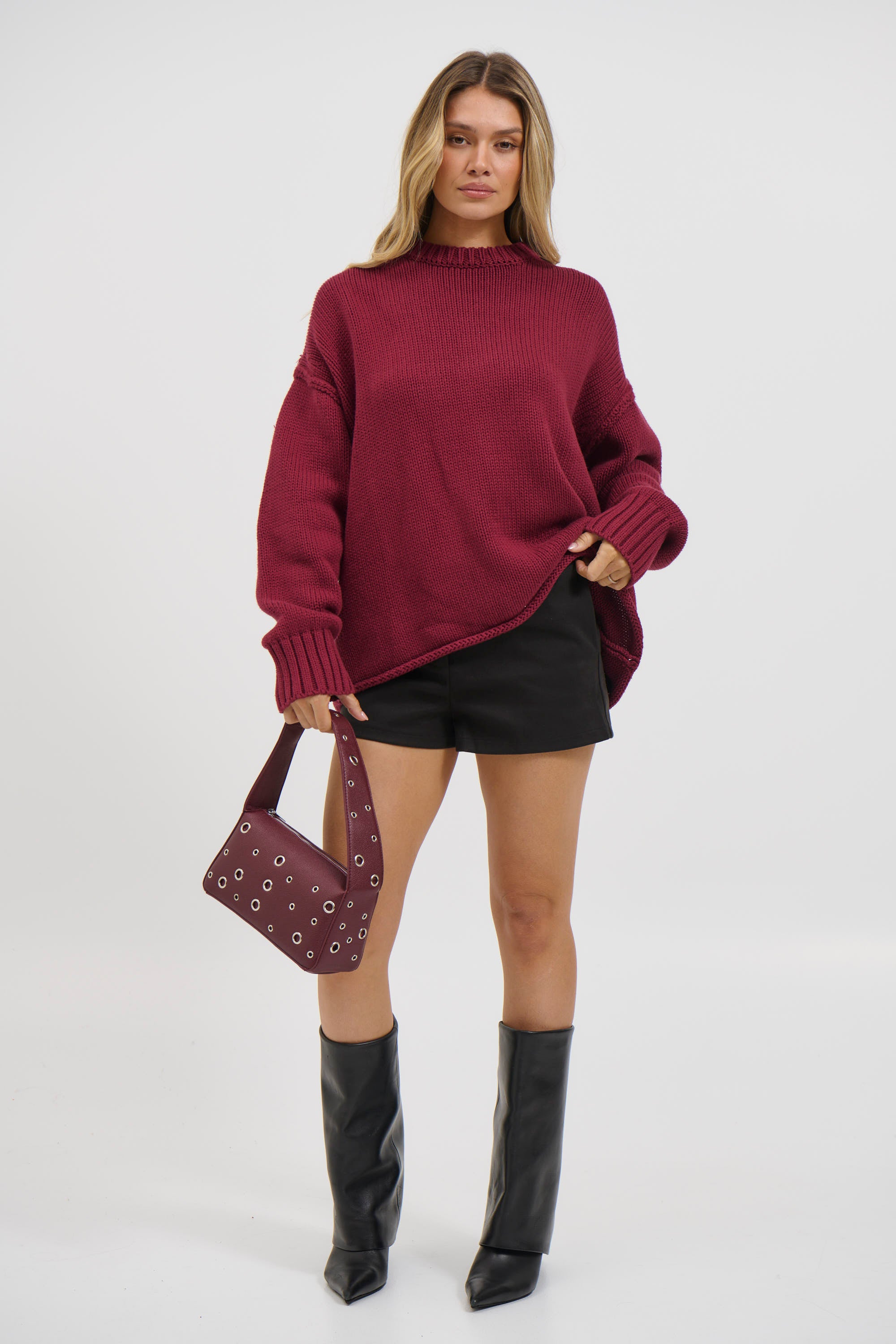 Soft Knit Roll Neck Jumper - Wine
