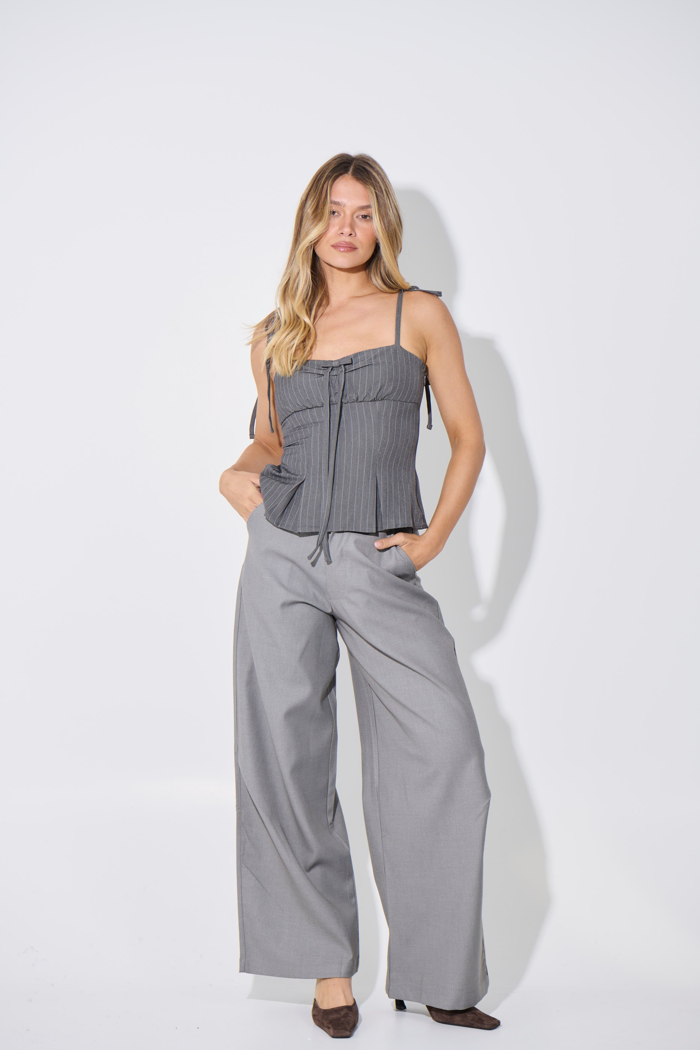 Lacey Tie Top Grey
