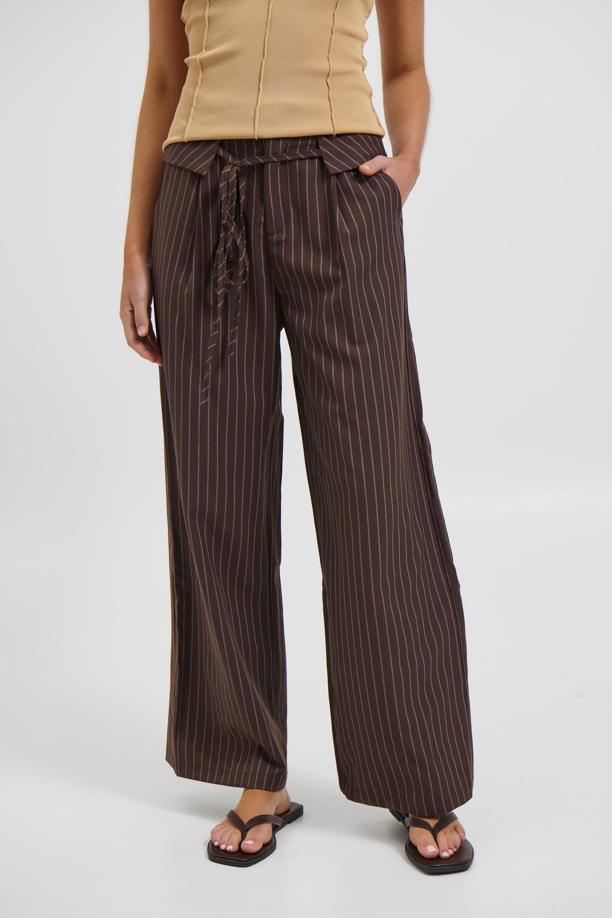 Kiara Pinstripe Pant Chocolate
