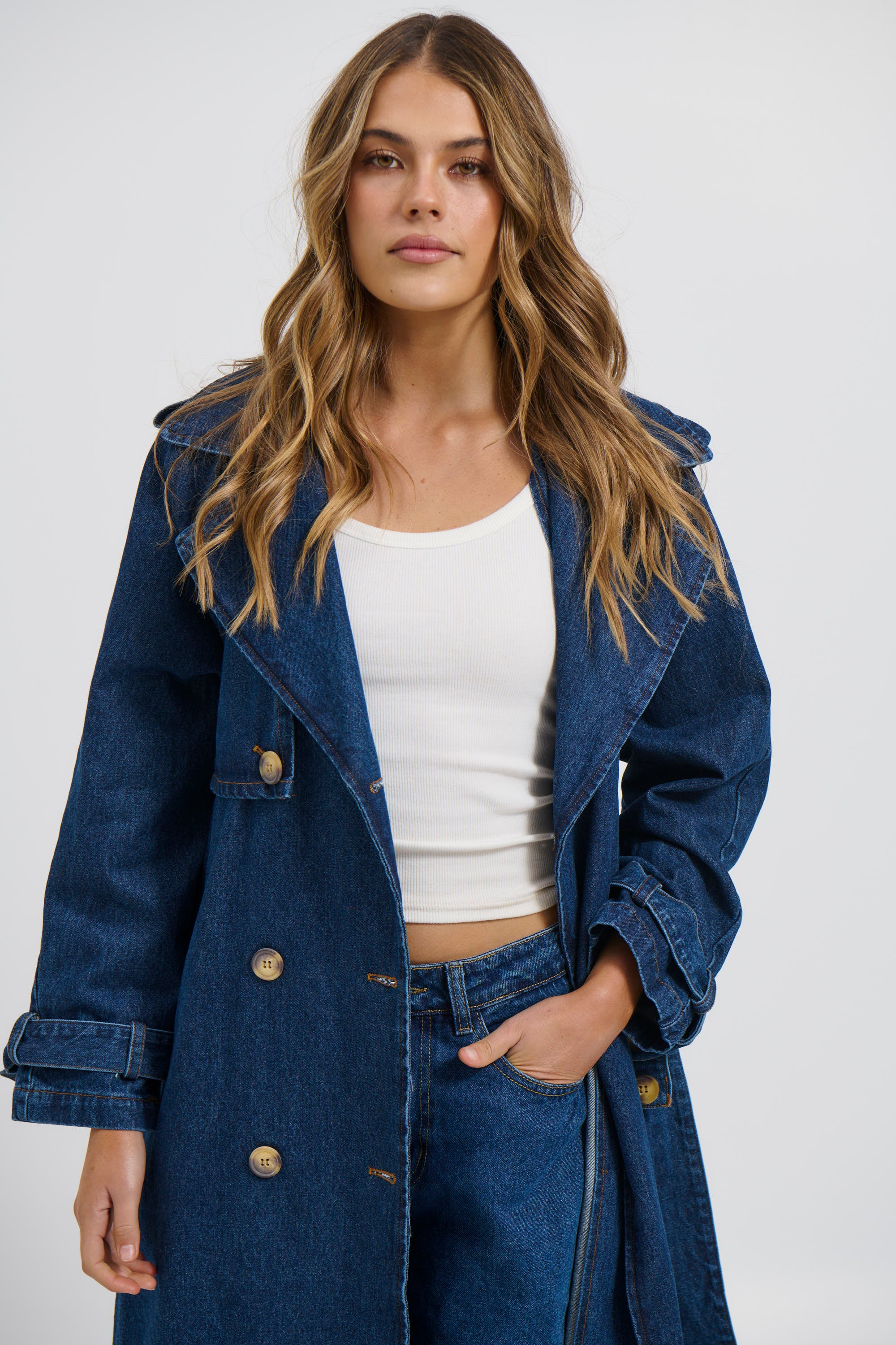 Ashley Trench Coat Dark Denim