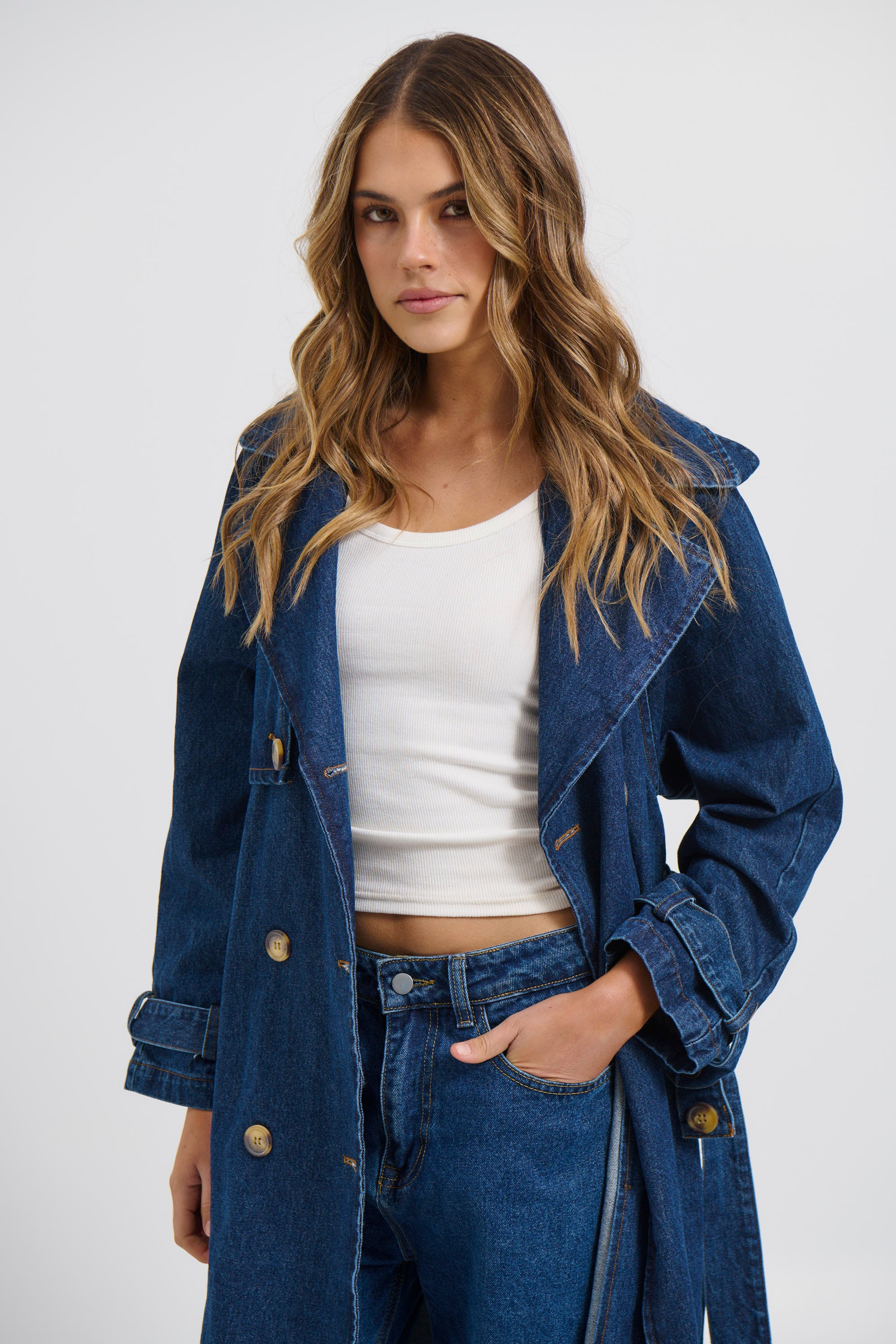Ashley Trench Coat Dark Denim