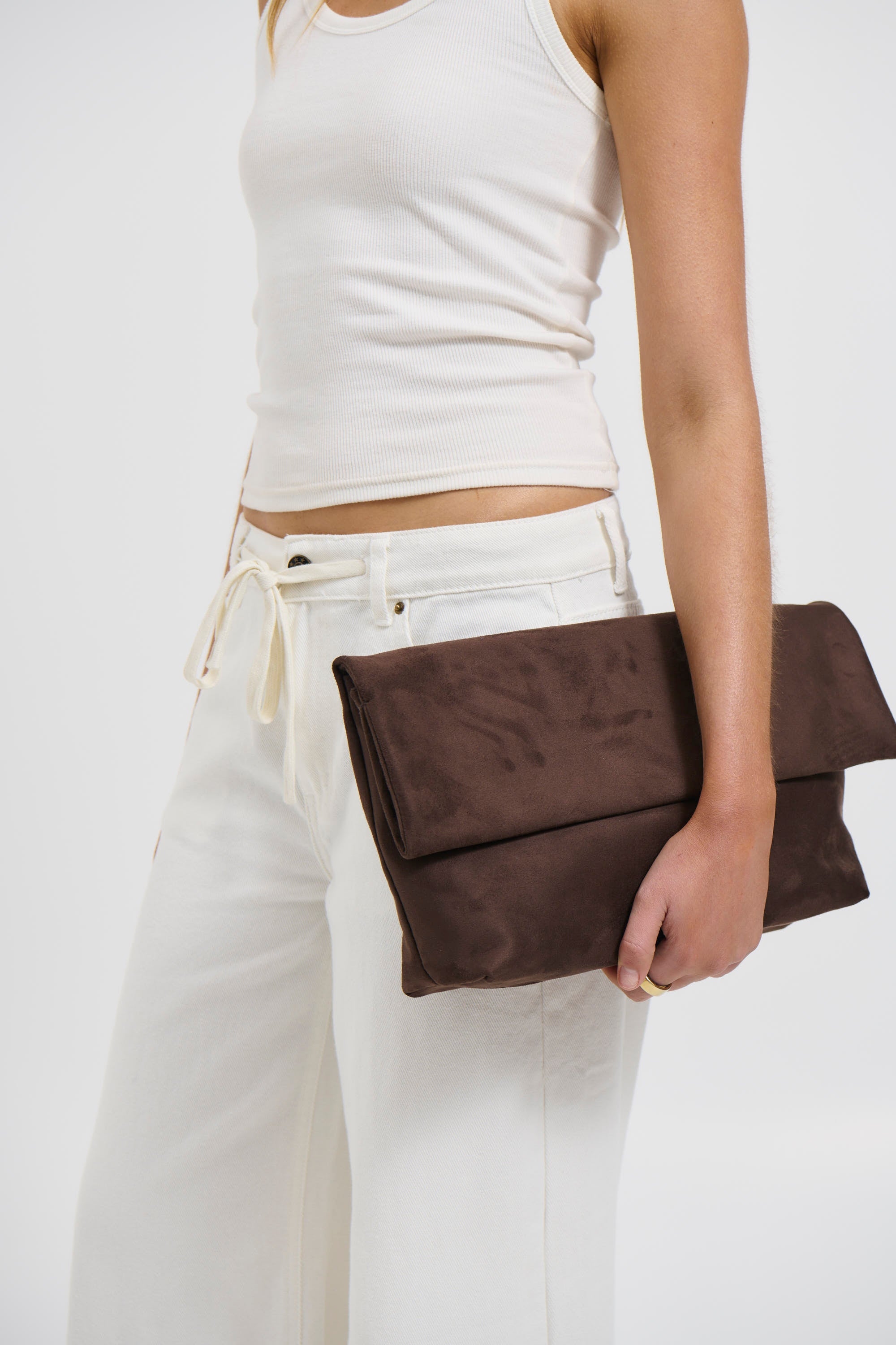 Rylee Clutch Bag Dark Cacao Suede