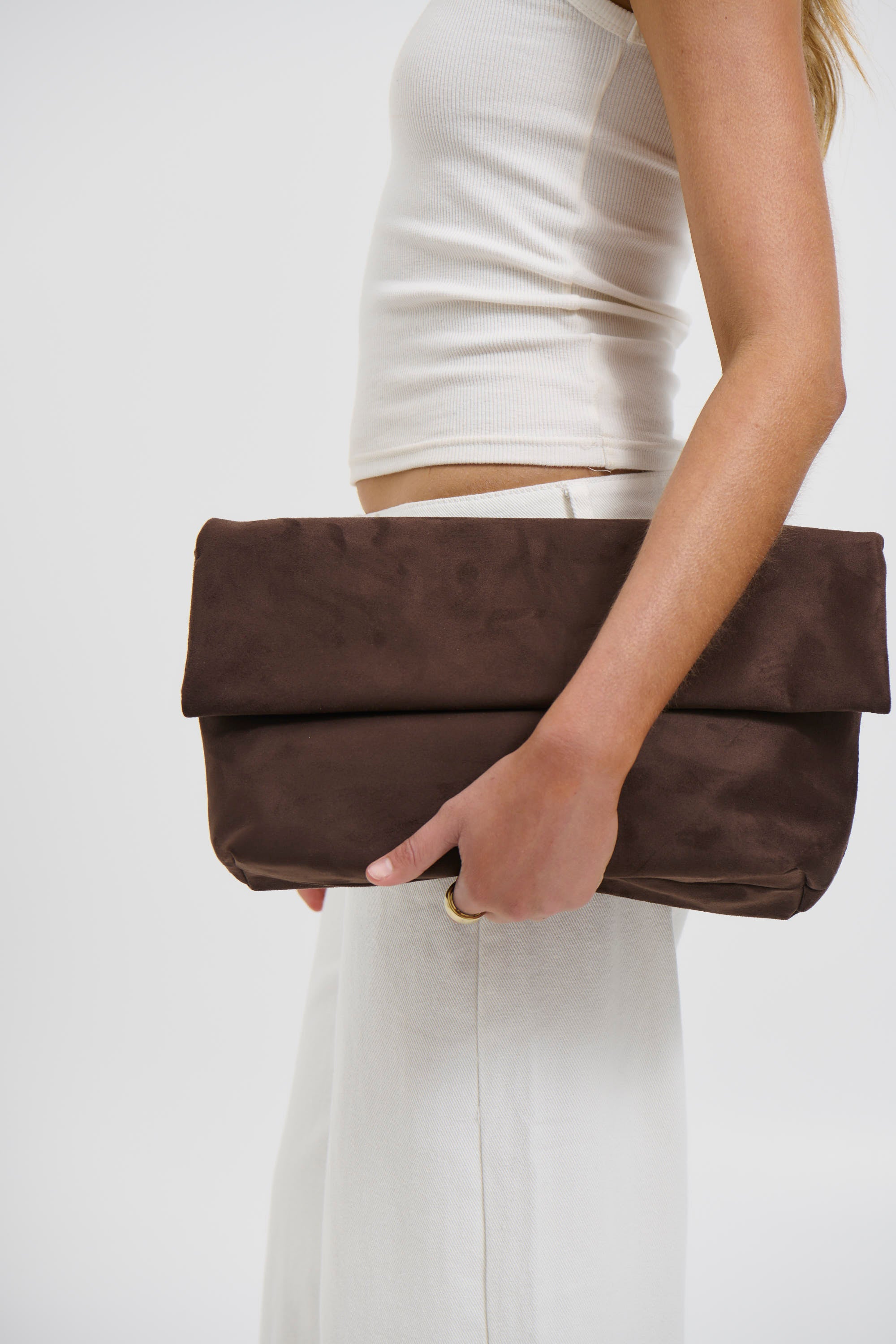 Rylee Clutch Bag Dark Cacao Suede