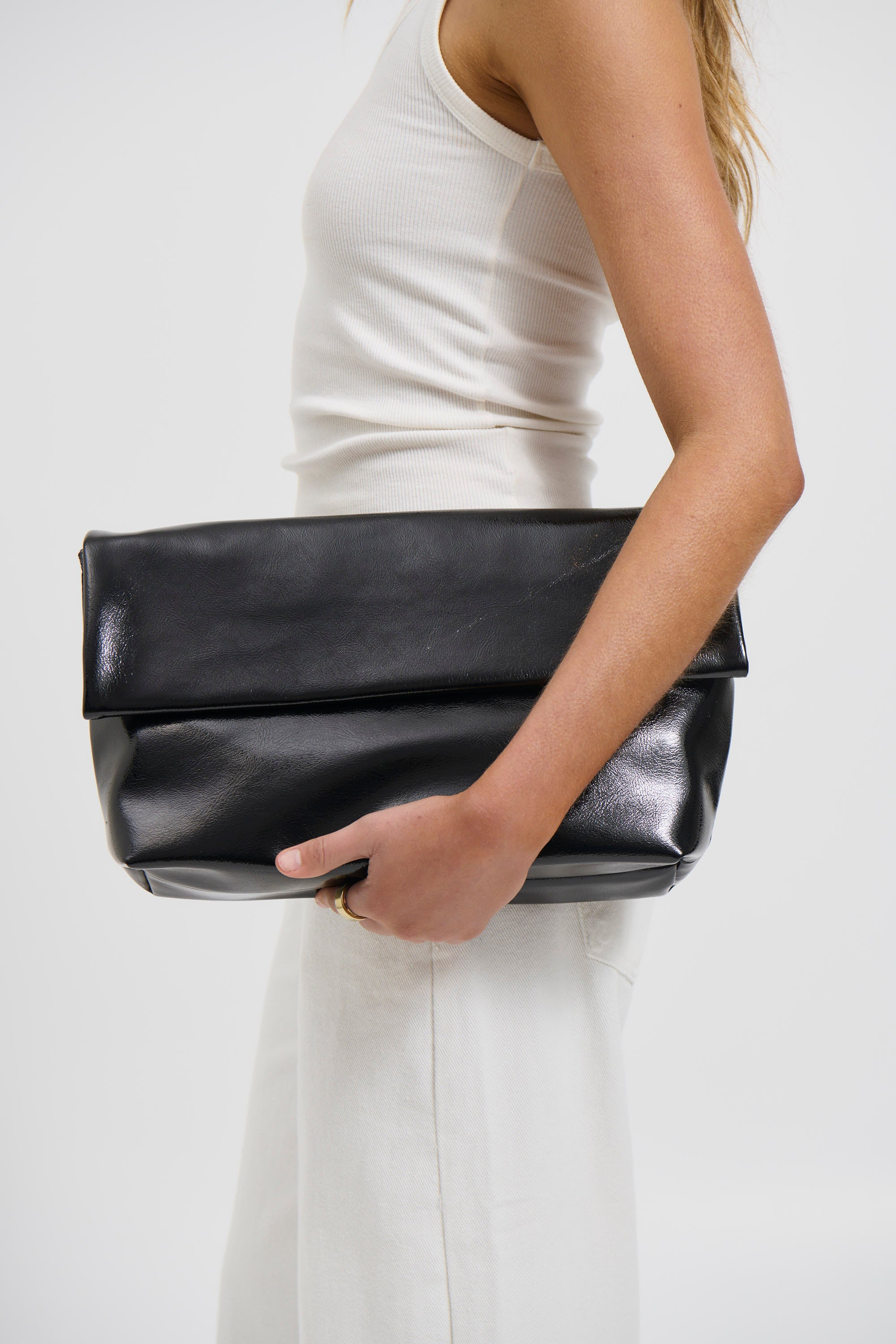 Rylee Clutch Bag Black Crinkle Patent