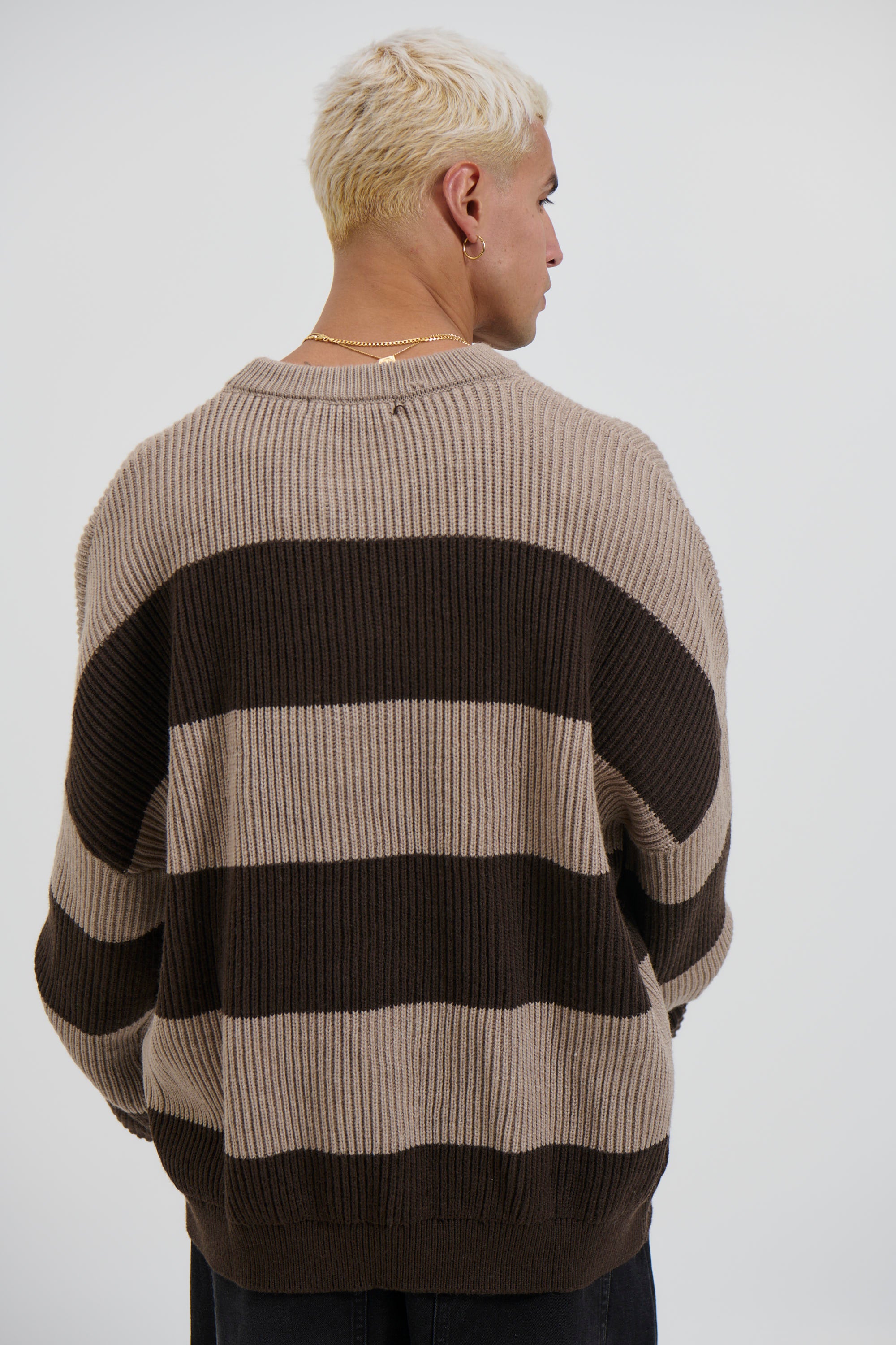 Drop Sleeve Heavy Knit Choc Stripe