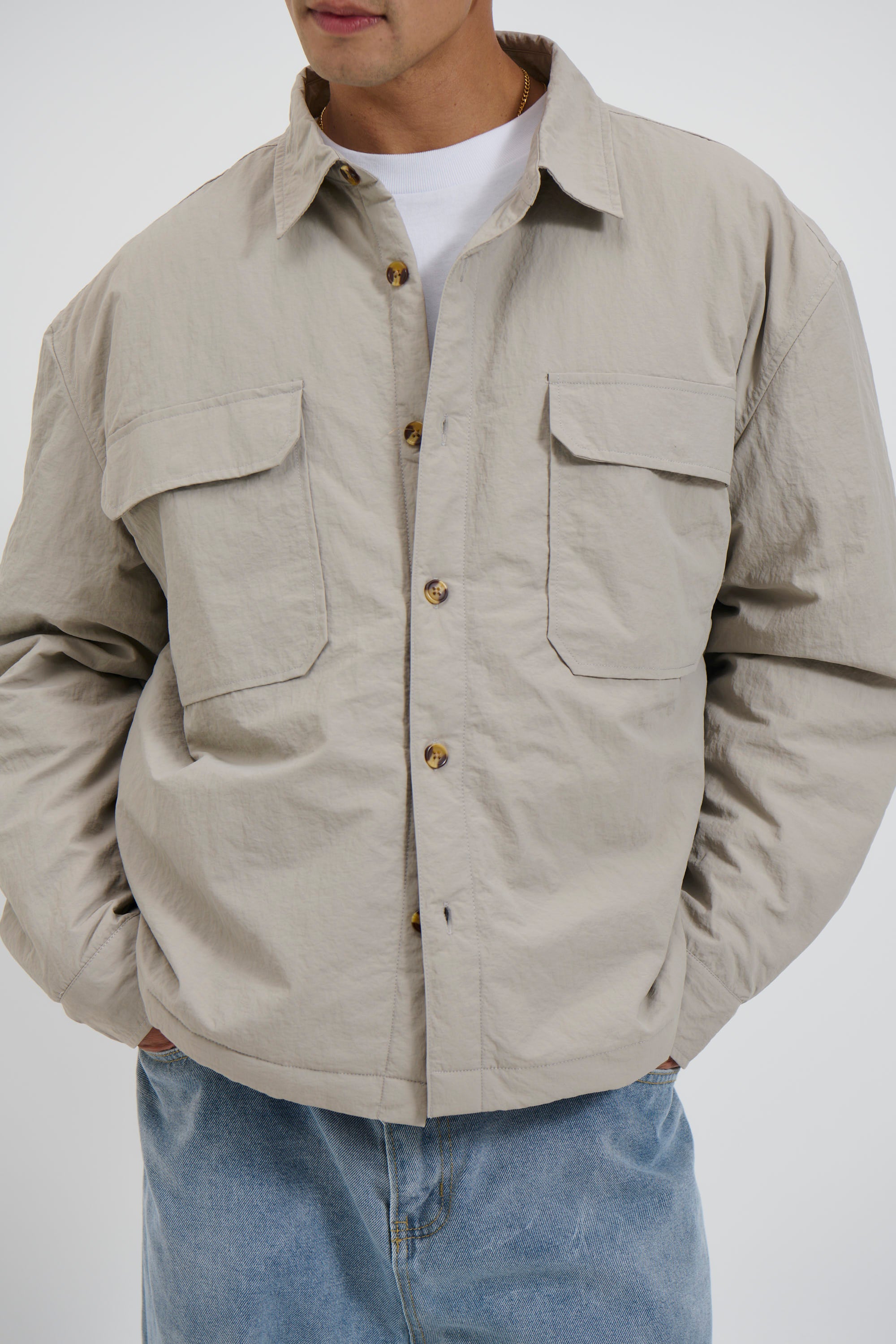 Nylon Overshirt Jacket Light Grey - FINAL SALE