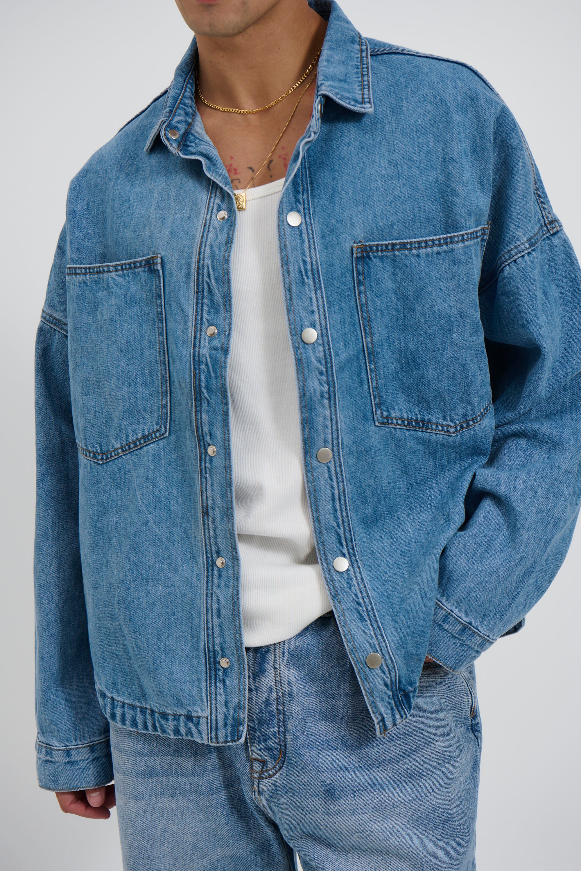 Drop Shoulder Denim Shirt Blue