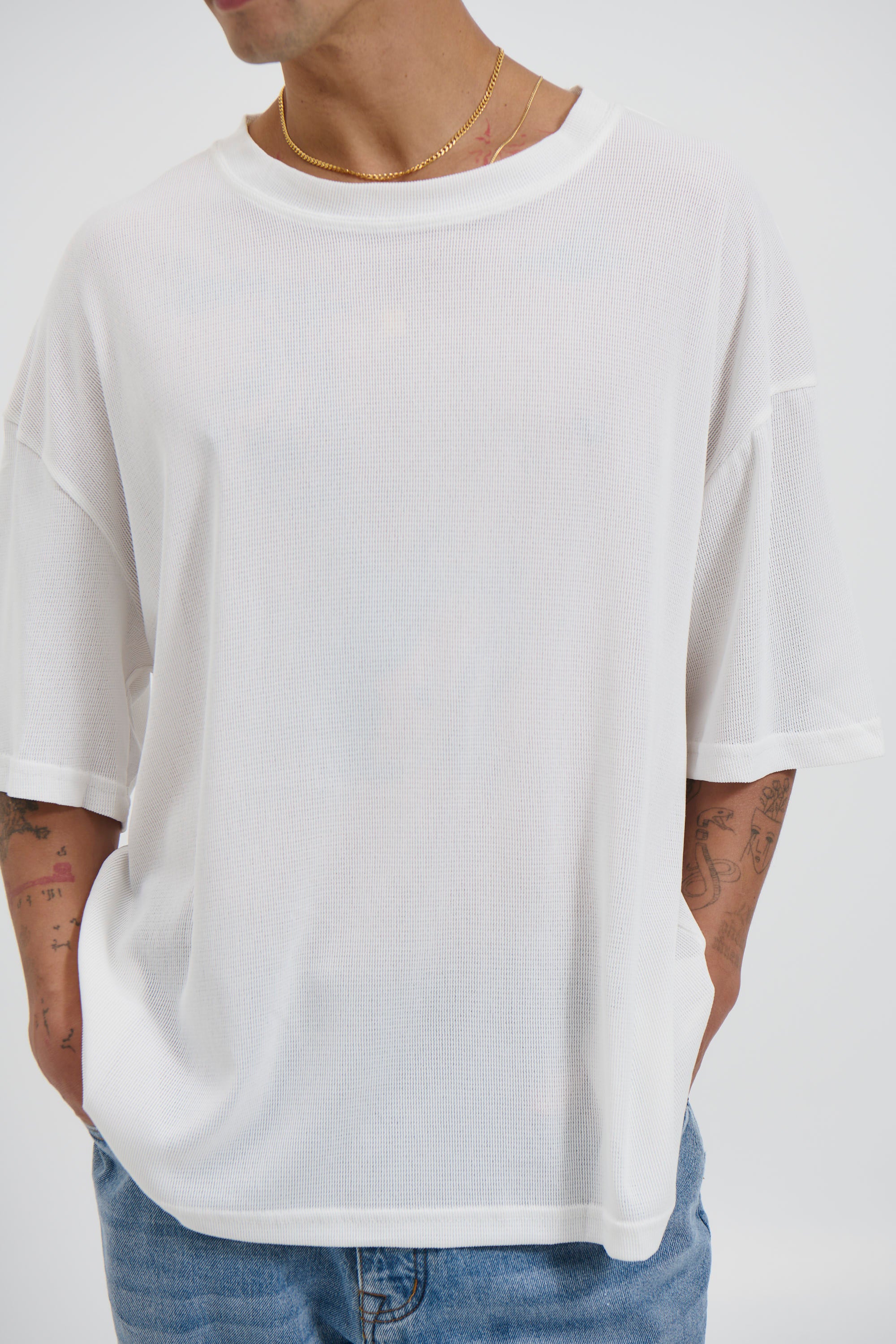 Woven Crew Neck Tee White