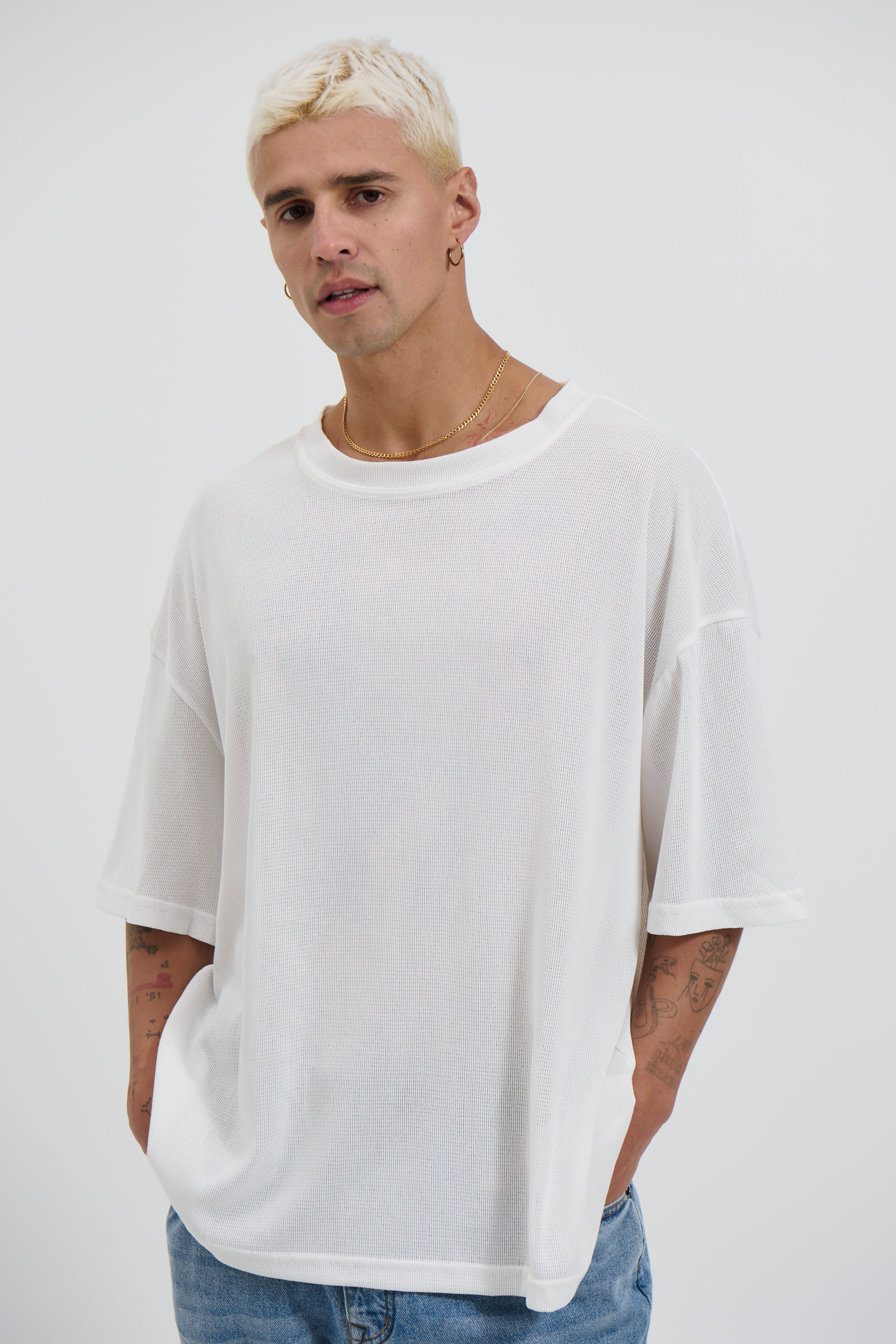 Woven Crew Neck Tee White