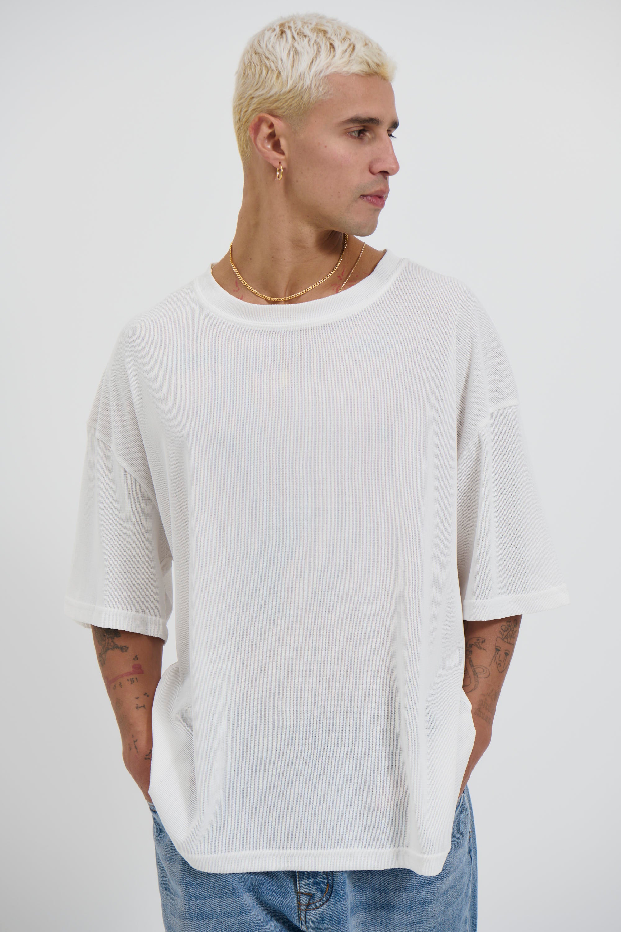 Woven Crew Neck Tee White