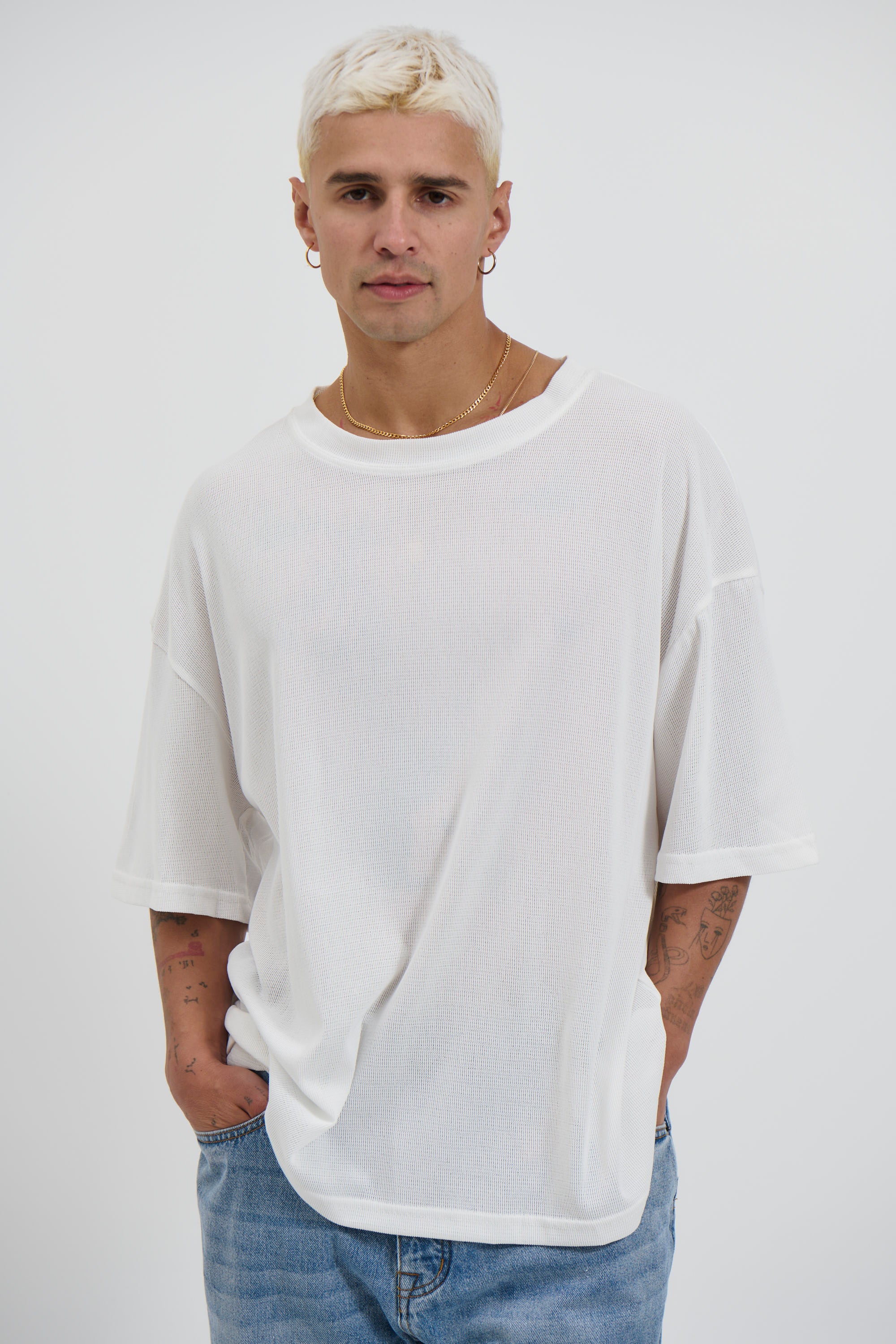 Woven Crew Neck Tee White
