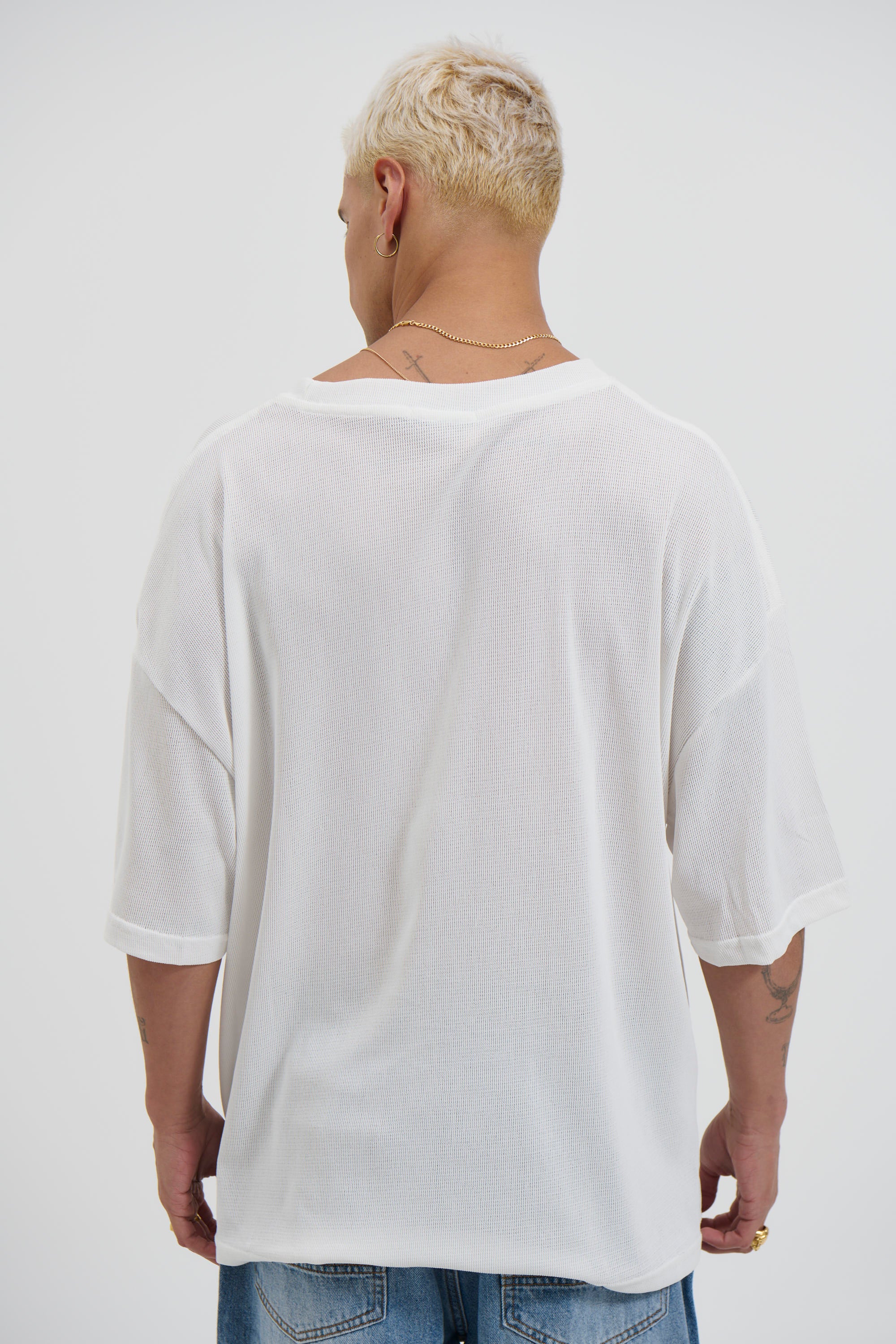 Woven Crew Neck Tee White