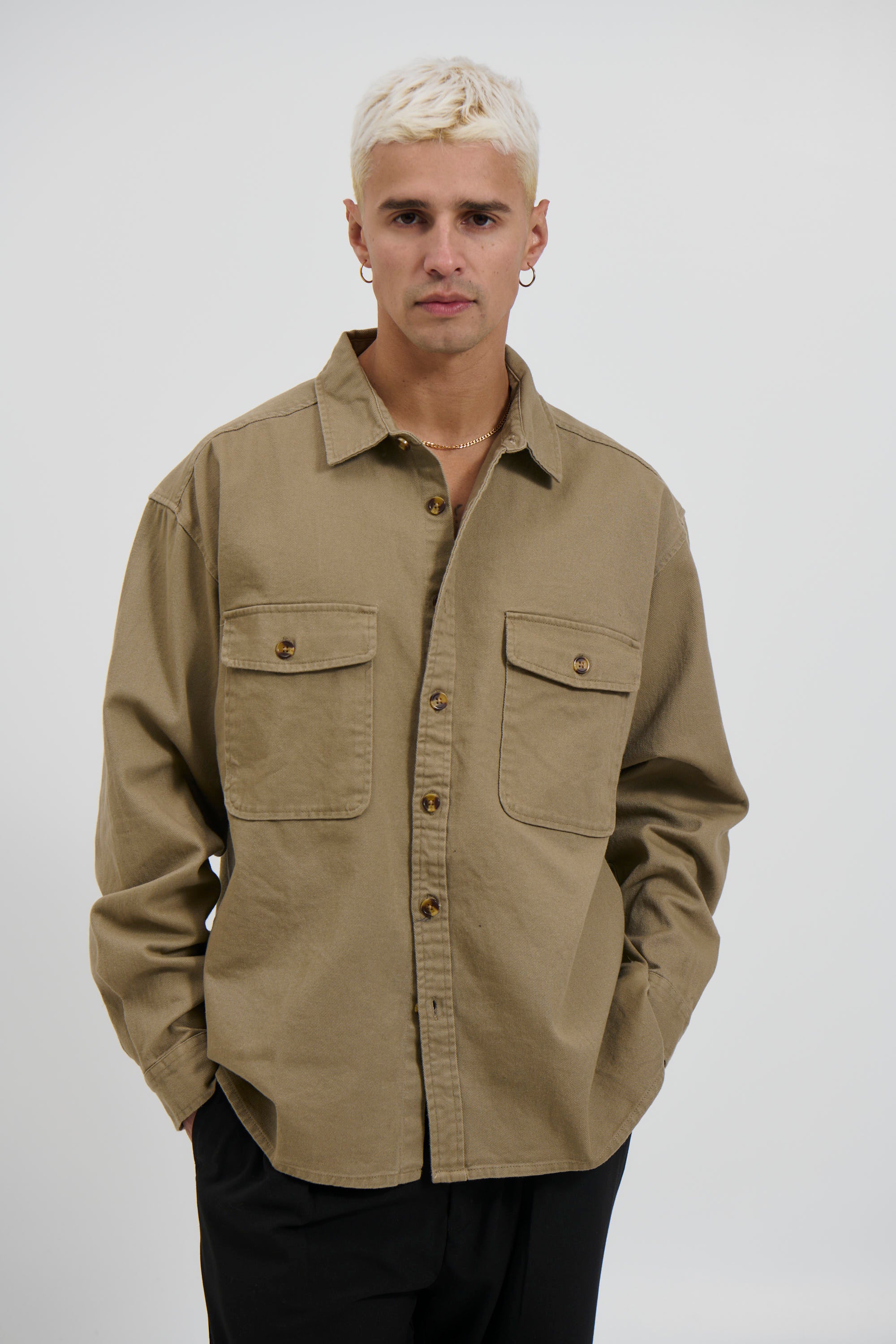 Mike Cotton Drill Shacket Khaki