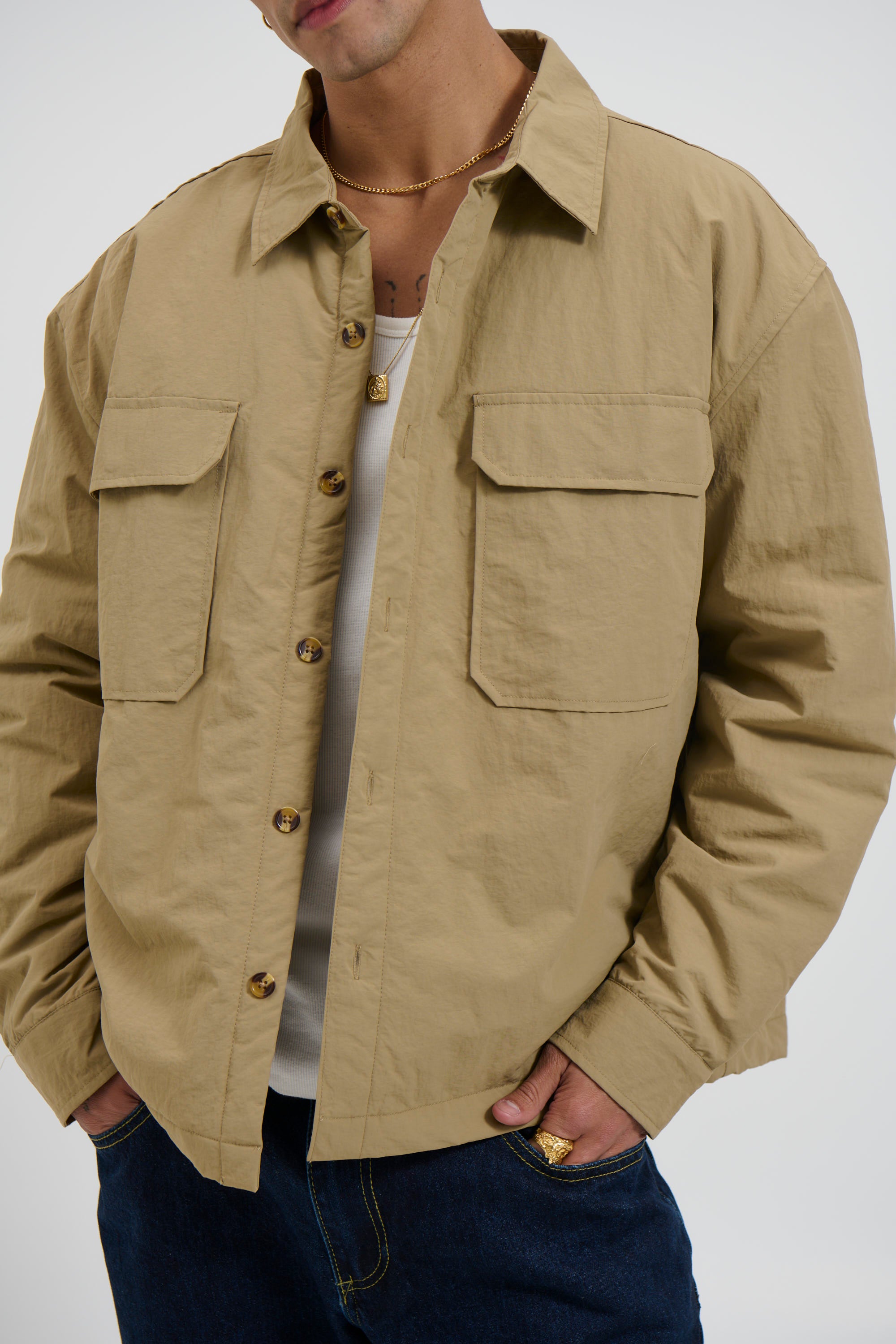 Nylon Overshirt Jacket Beige - FINAL SALE