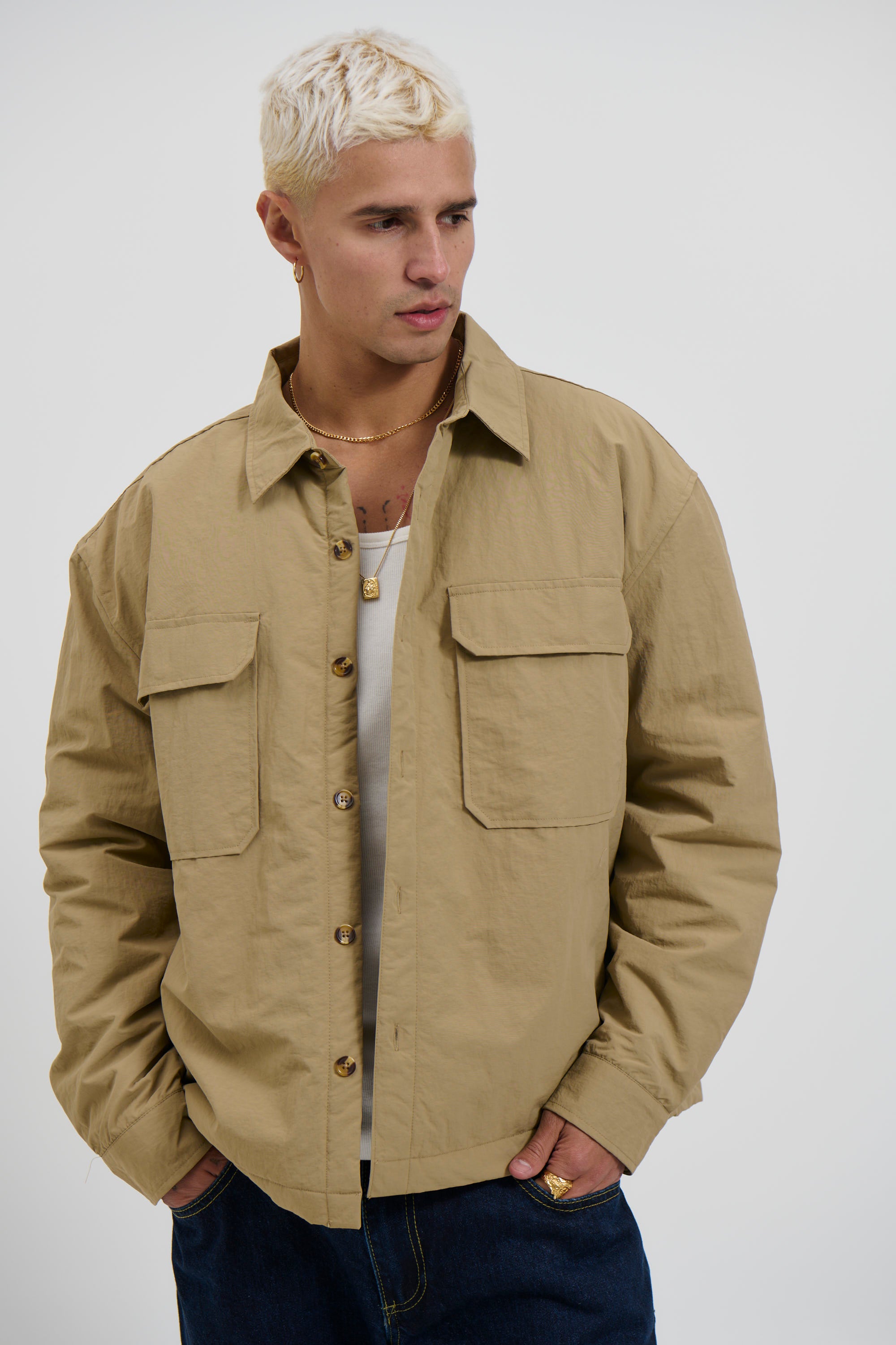 Nylon Overshirt Jacket Beige - FINAL SALE
