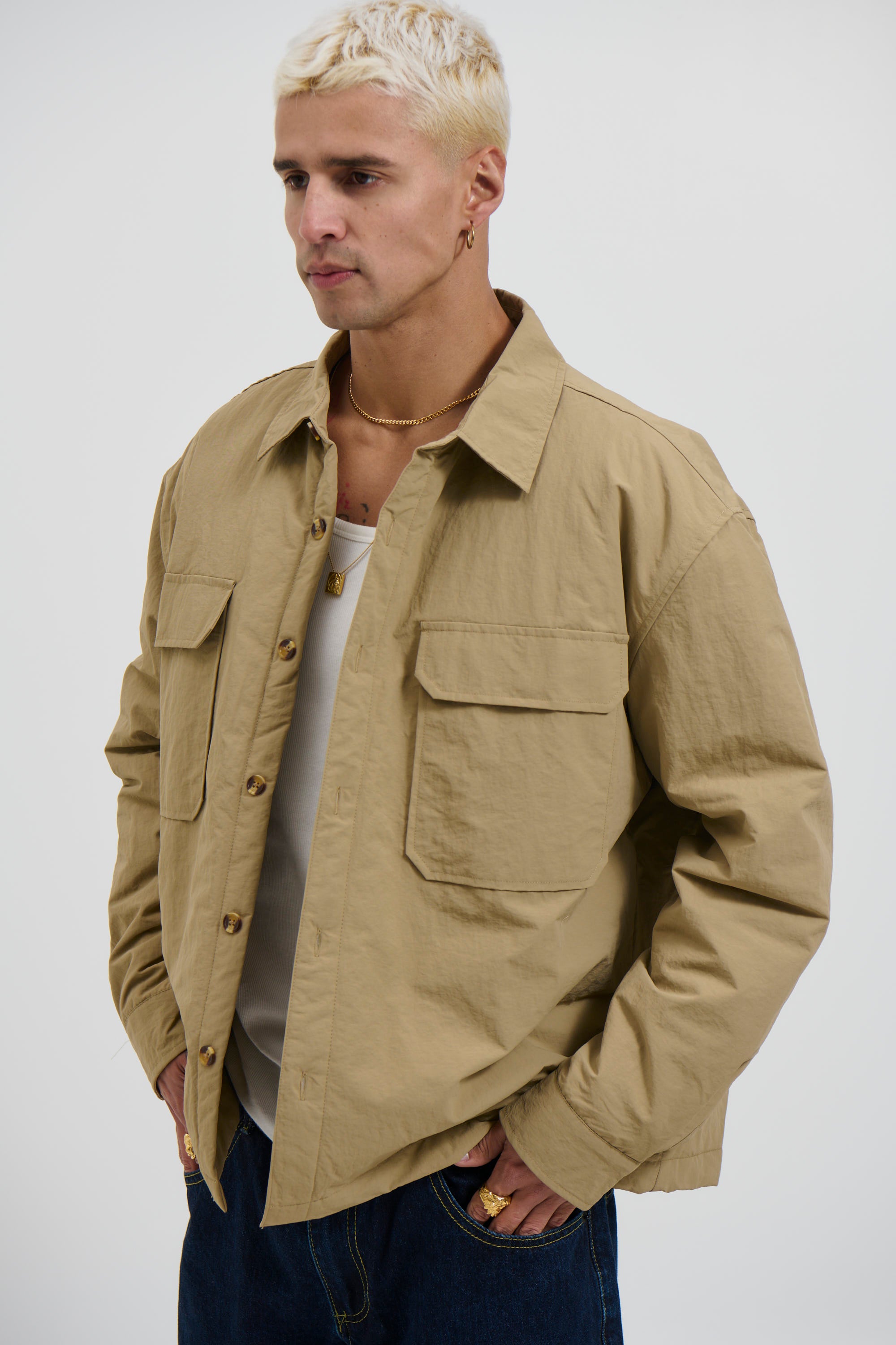 Nylon Overshirt Jacket Beige - FINAL SALE
