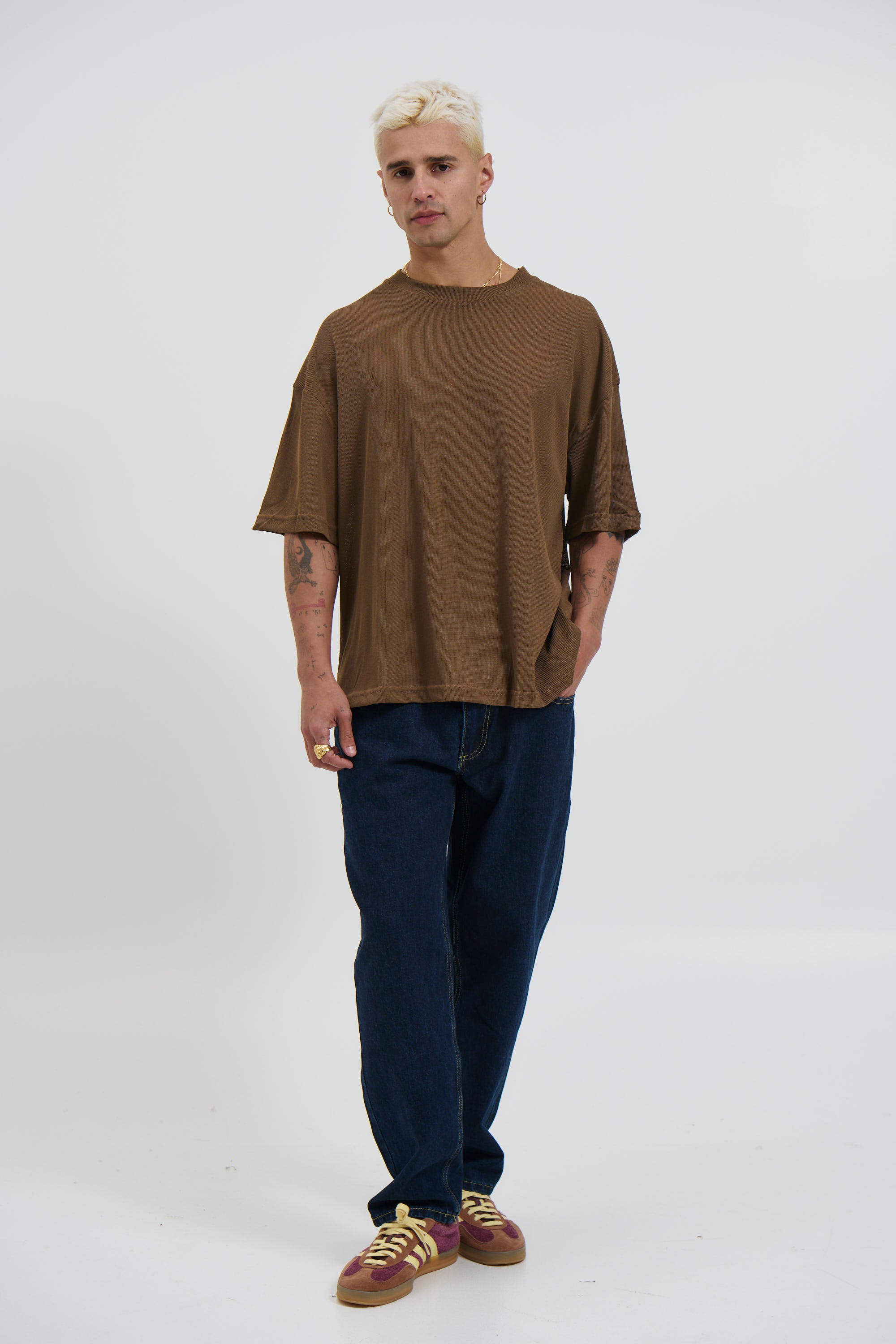 Woven Crew Neck Tee Choc