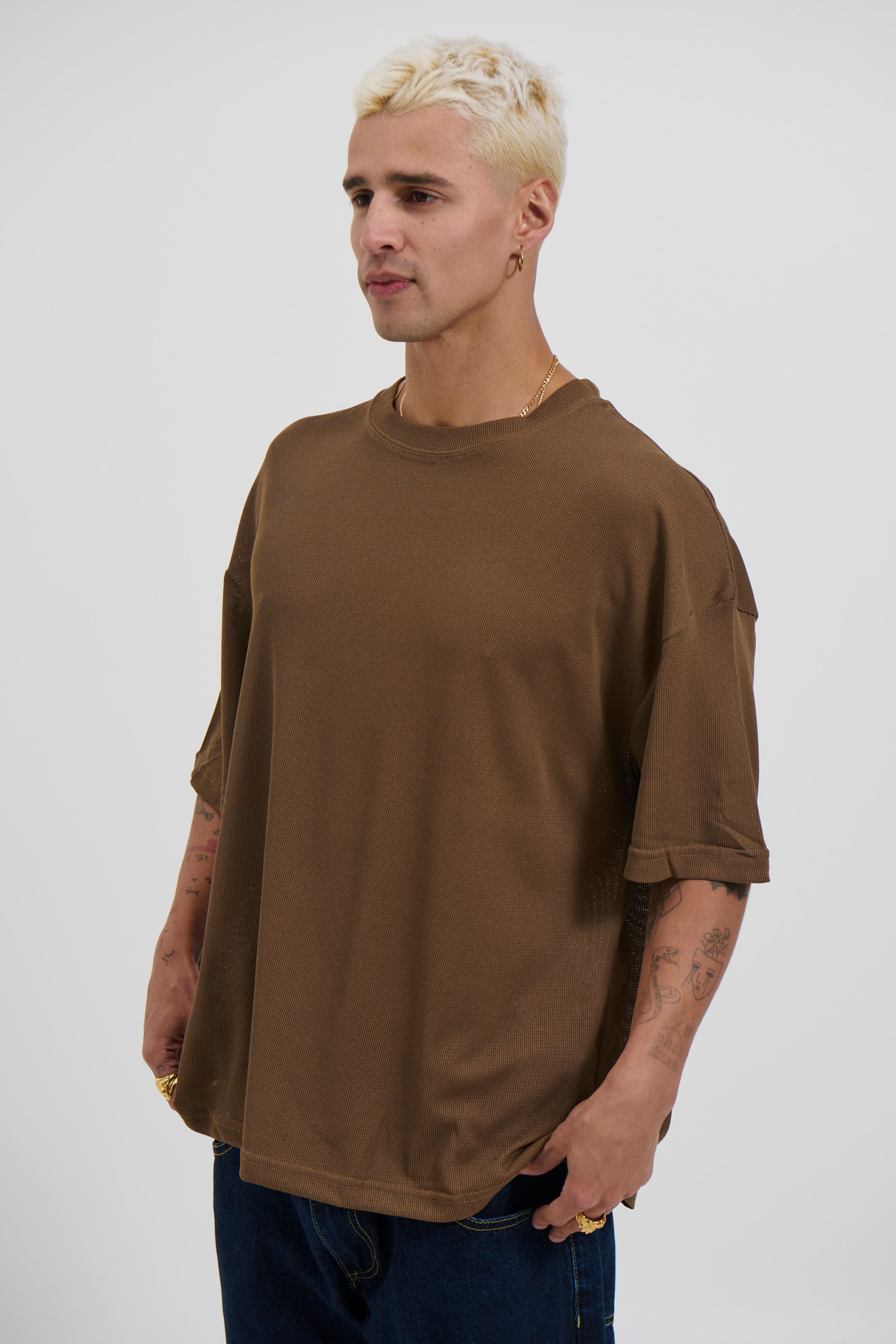 Woven Crew Neck Tee Choc