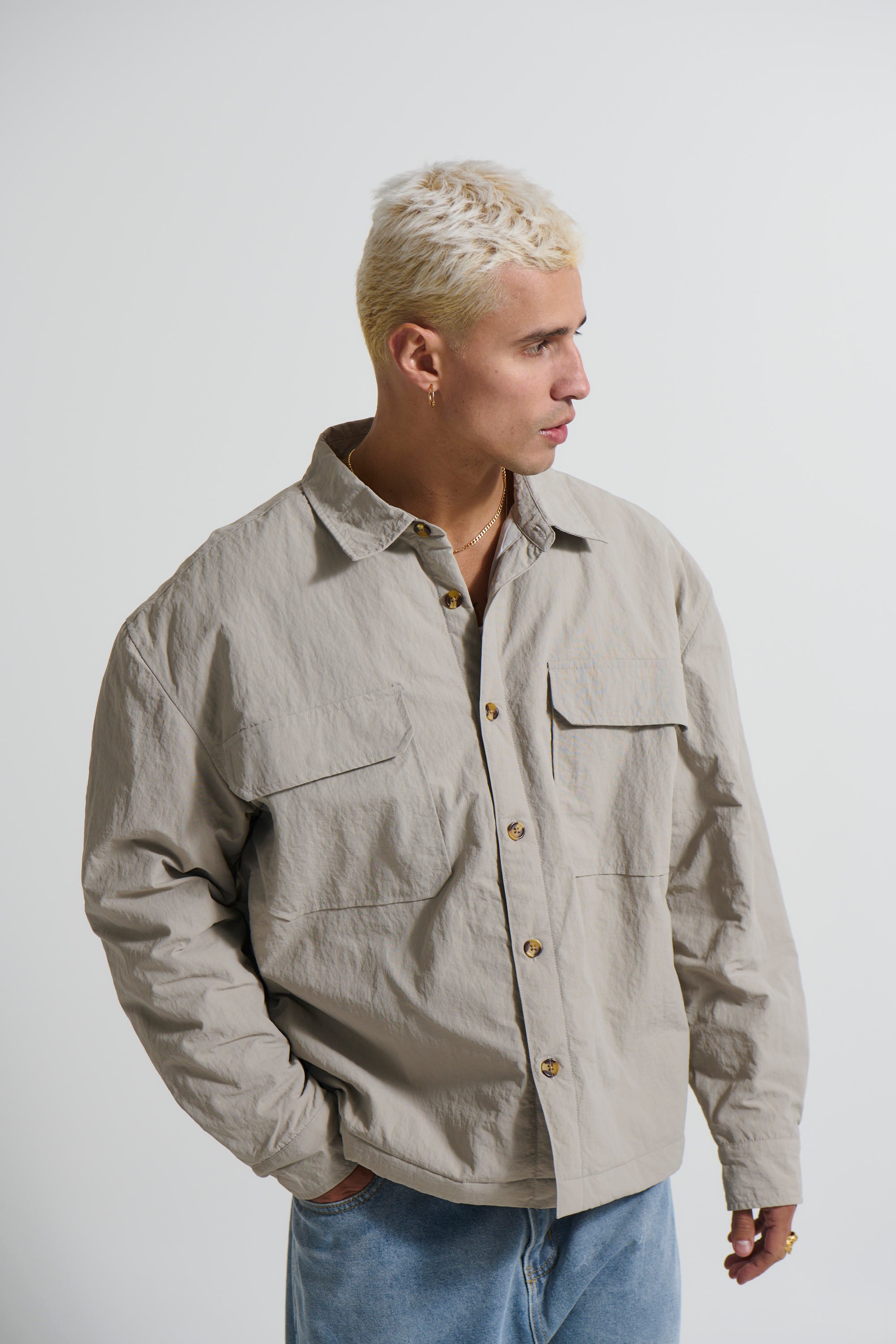 Nylon Overshirt Jacket Light Grey - FINAL SALE